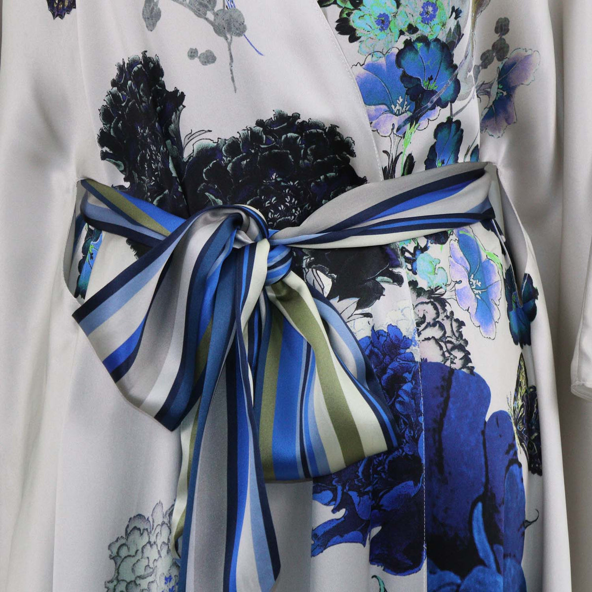 Meng Multicolor Silk Floral Print Belted Kaftan