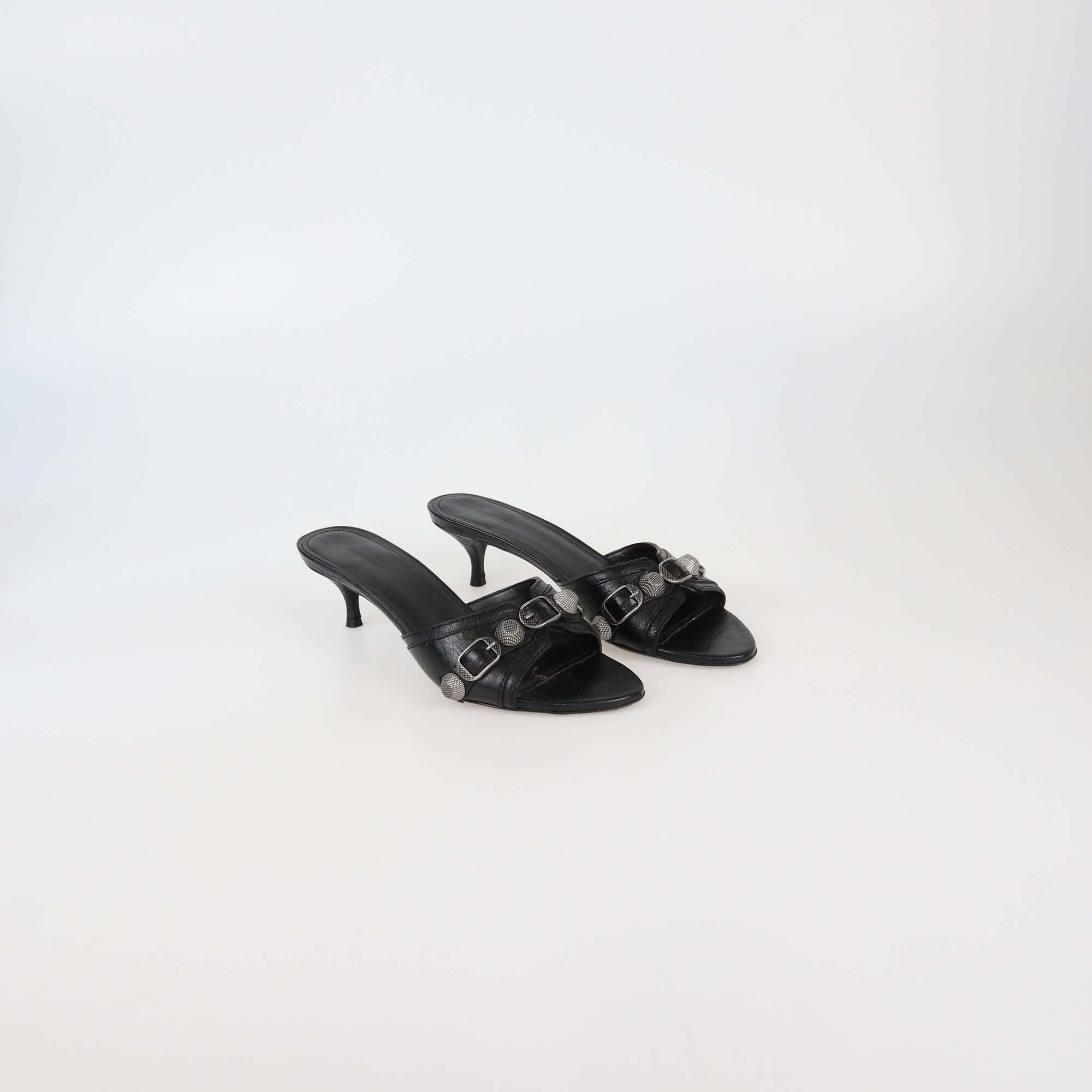 Balenciaga Black Leather Le Cagole Slide Sandals