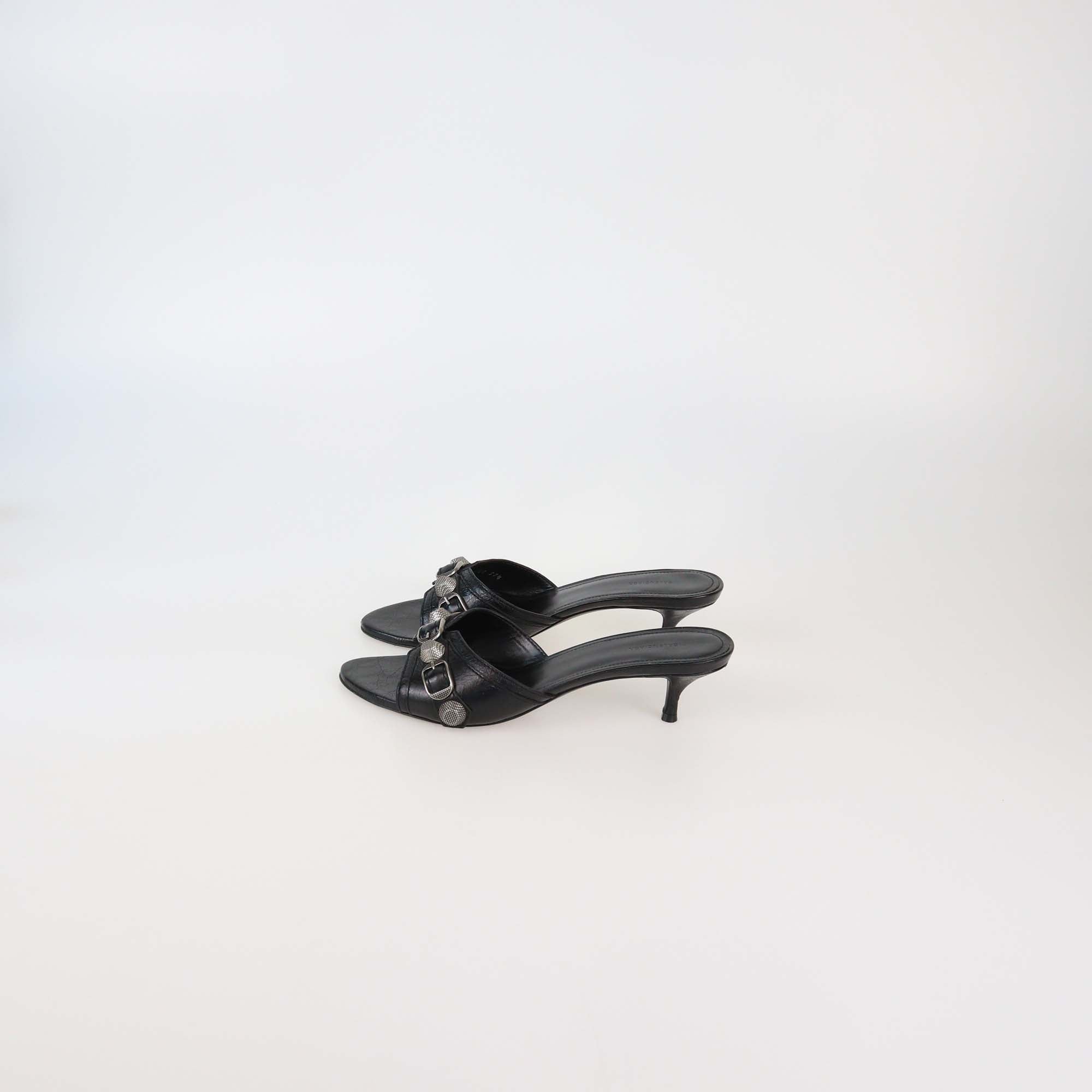 Balenciaga Black Leather Le Cagole Slide Sandals