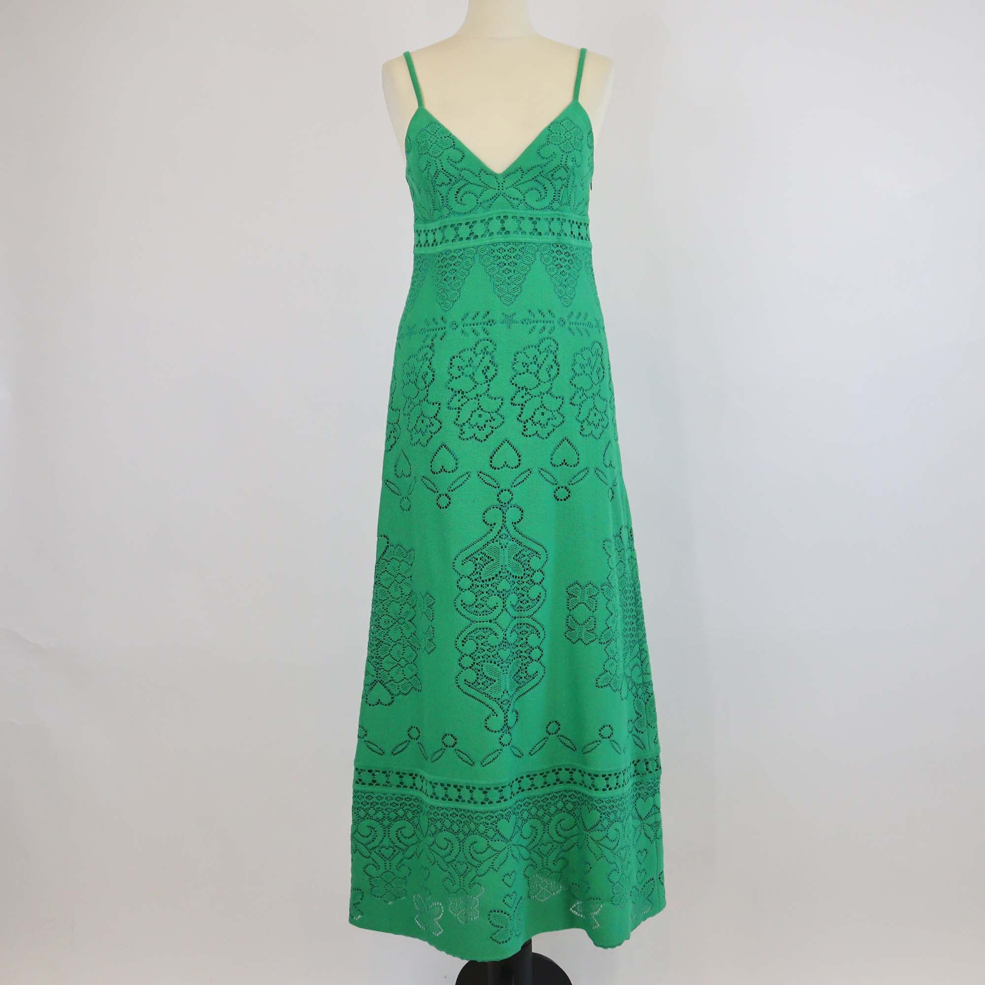 Valentino Green Cotton Lace Pattern Sleeveless Long Dress