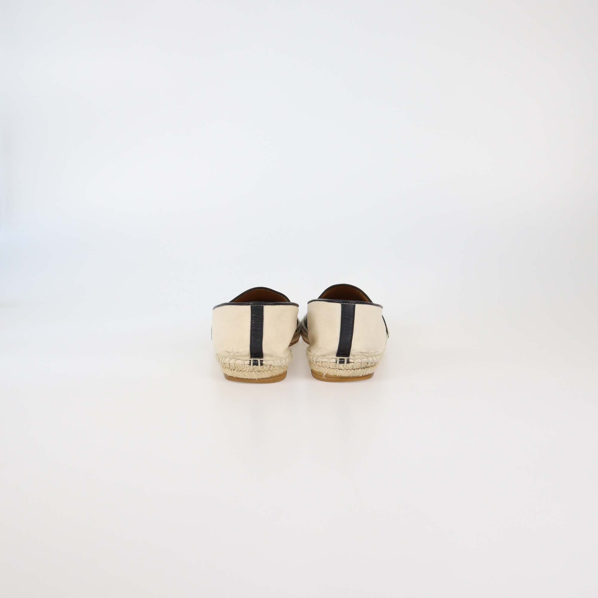 Gucci Black/Off White Canvas & Leather Interlocking G Espadrille Flats