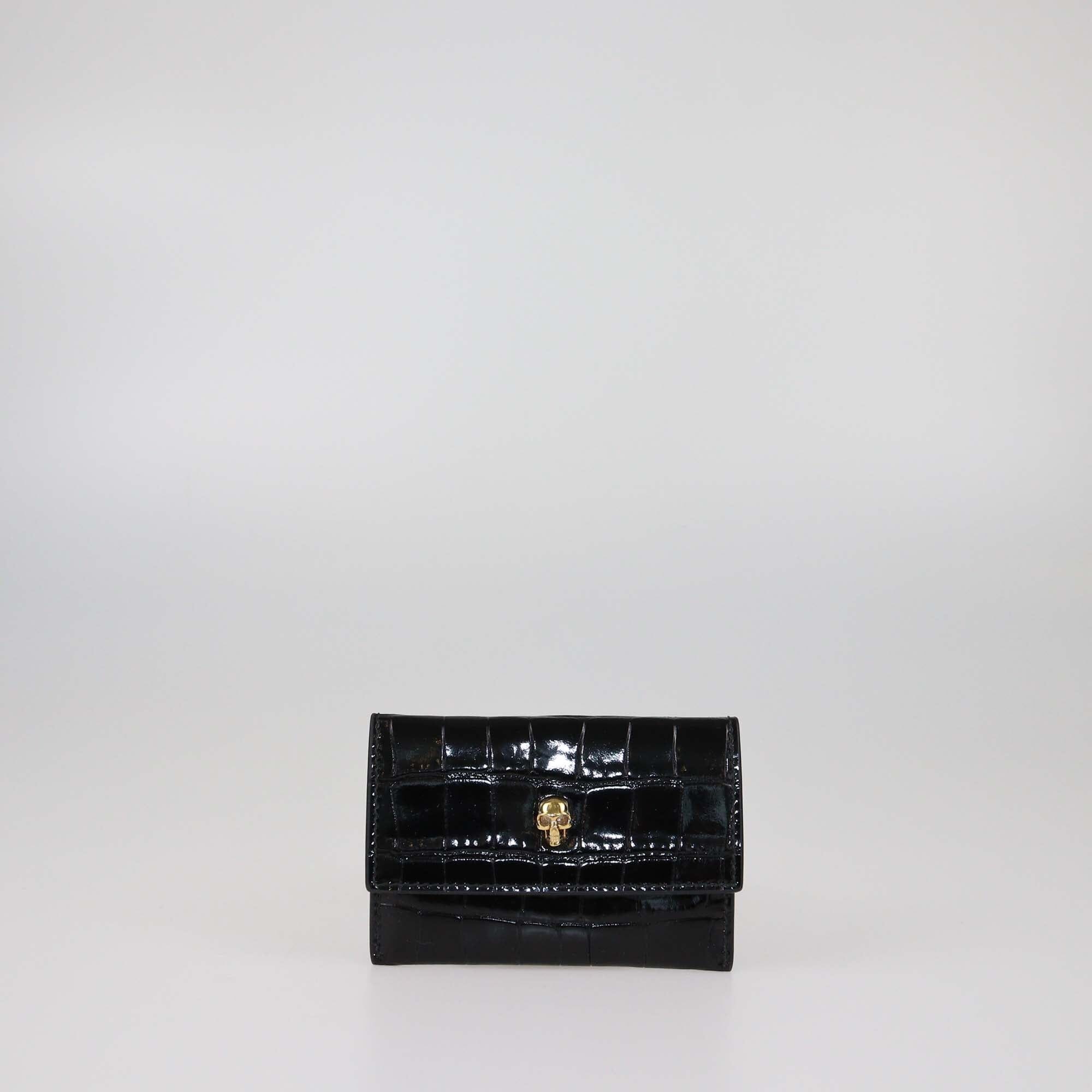 Alexander McQueen Black Croc Embossed Skull Card Case Womens Alexander McQueen