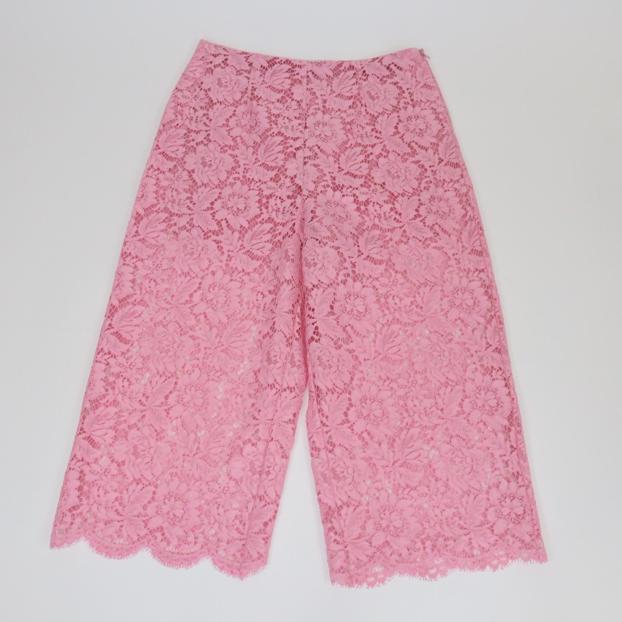 Valentino Pink Floral Lace Wide Leg Pants Womens Valentino