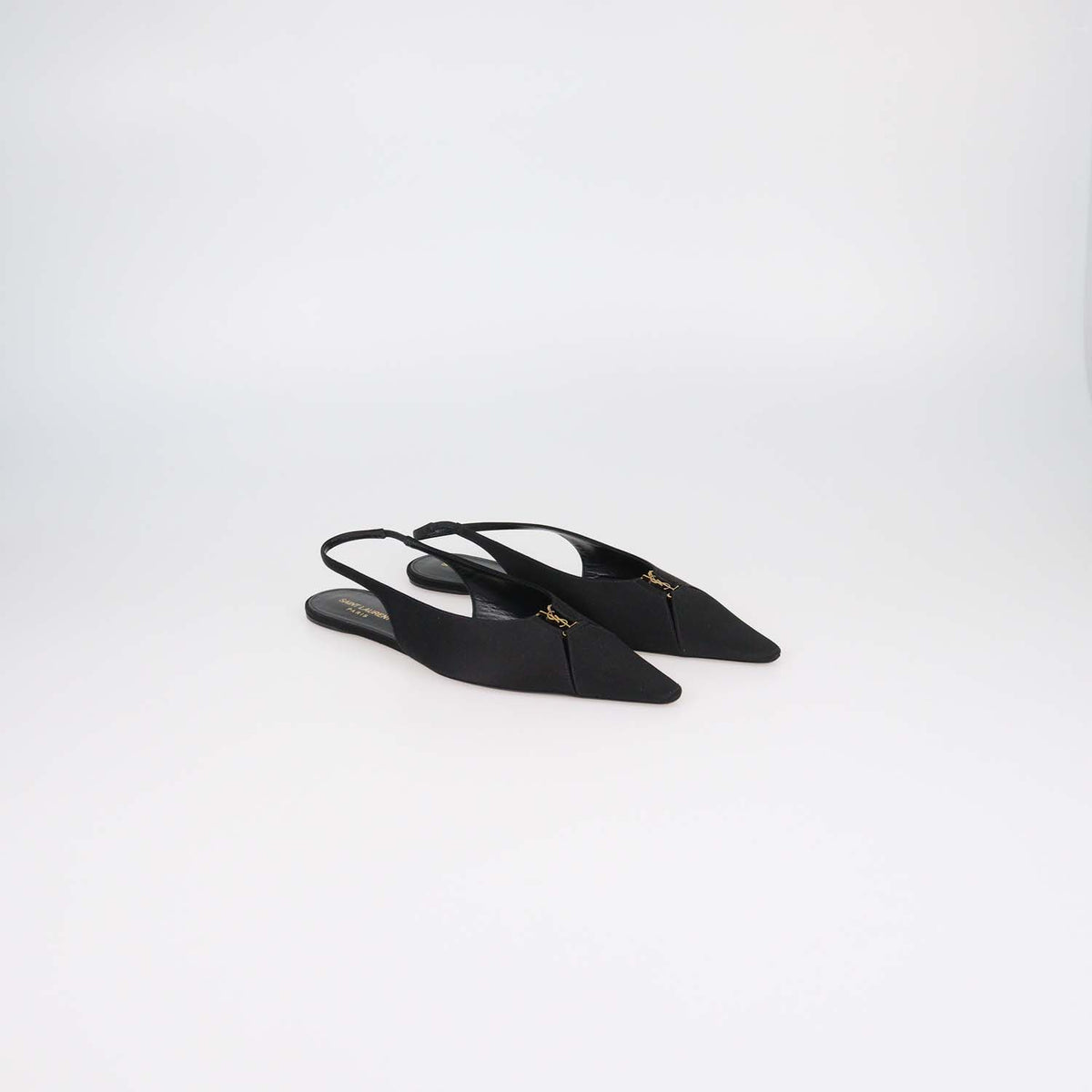 Saint Laurent Black Satin Babylone Slingback Flats