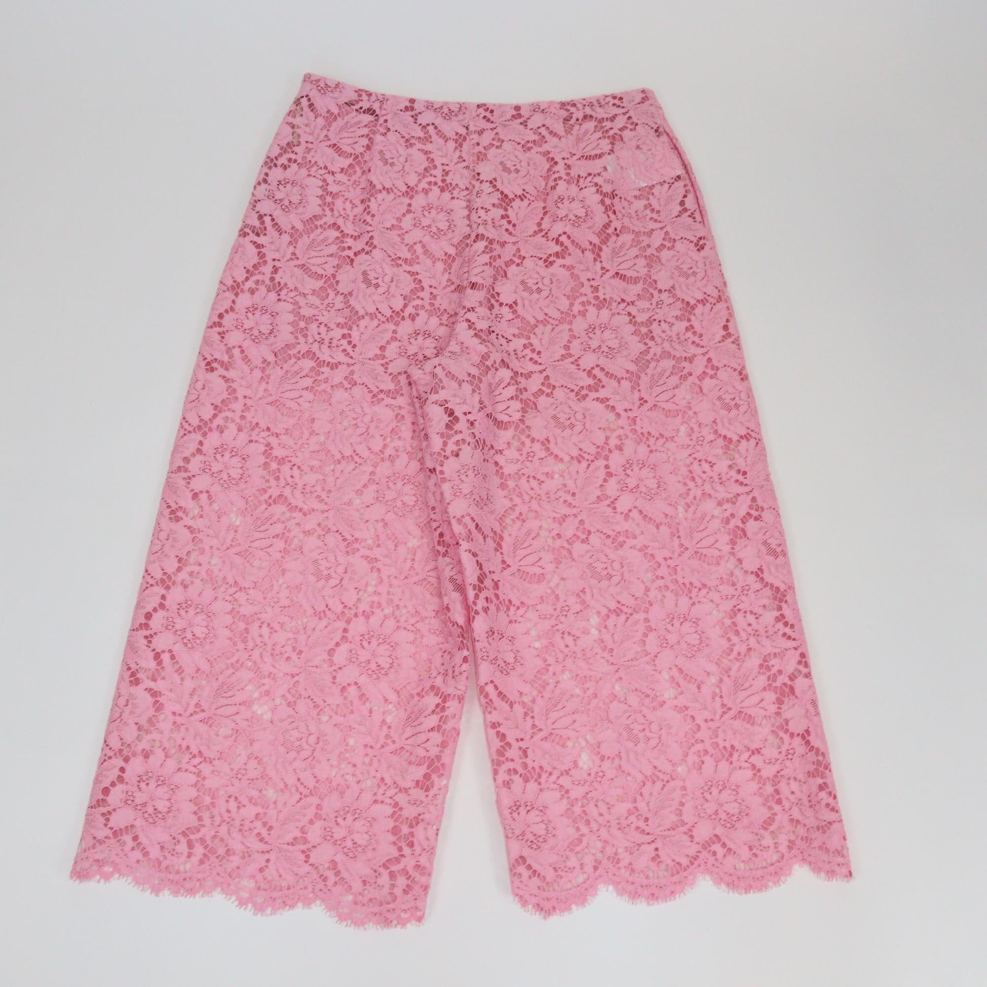 Valentino Pink Floral Lace Wide Leg Pants Womens Valentino