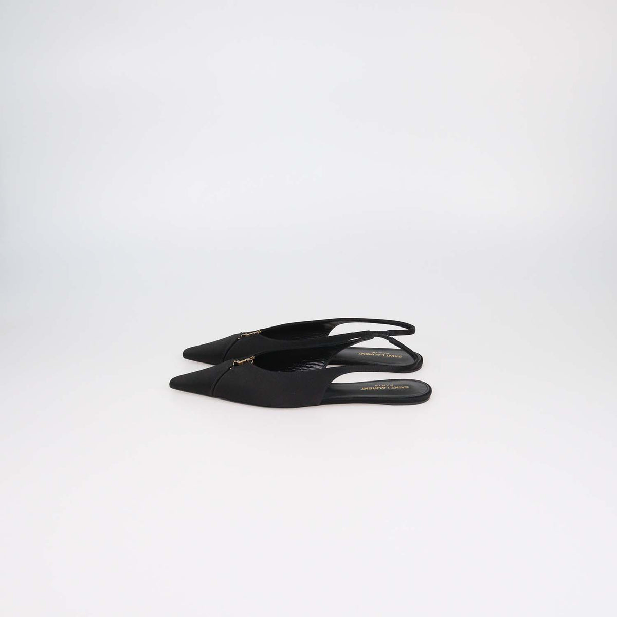 Saint Laurent Black Satin Babylone Slingback Flats