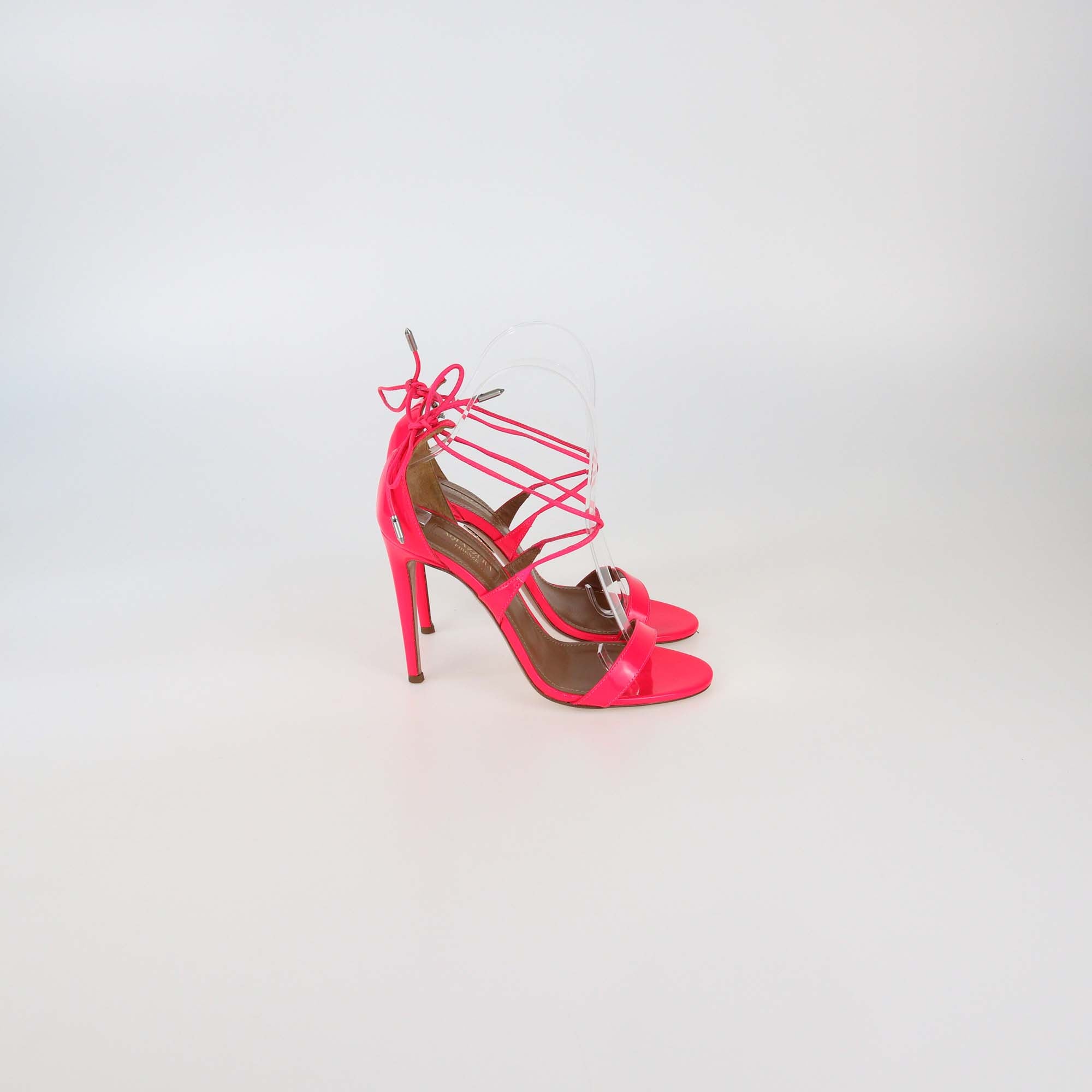 Aquazzura Fluo Pink Patent Leather Linda 105 Sandals