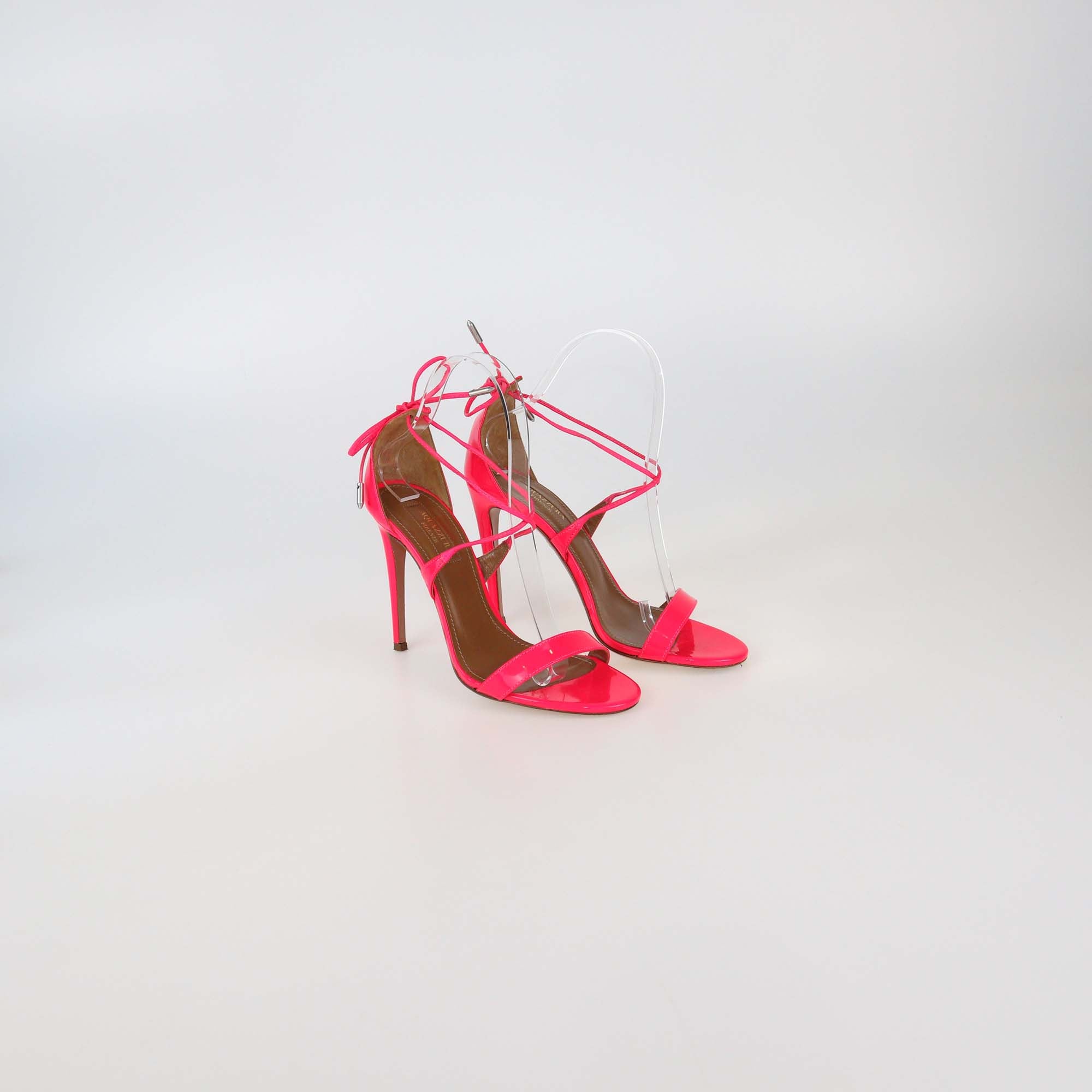 Aquazzura Fluo Pink Patent Leather Linda 105 Sandals
