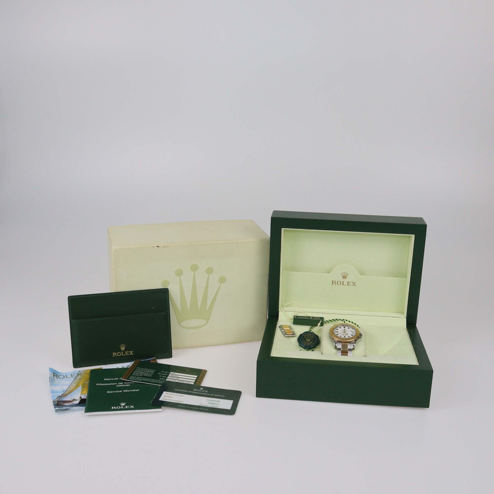 Rolex White Dial 18K Yellow Gold Oyster Steel Yacht-Master 168623-0016 Women's Wristwatch 35 mm Womens Rolex