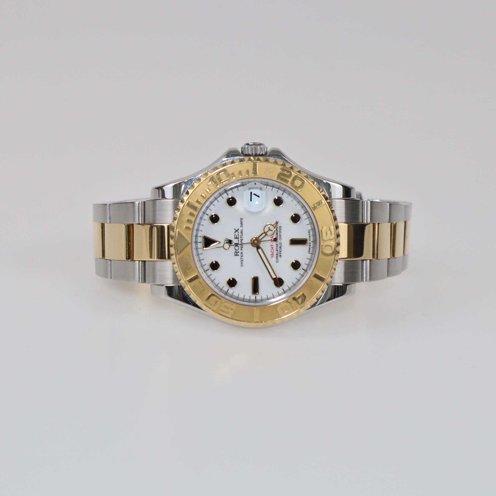 Rolex White Dial 18K Yellow Gold Oyster Steel Yacht-Master 168623-0016 Women's Wristwatch 35 mm Womens Rolex