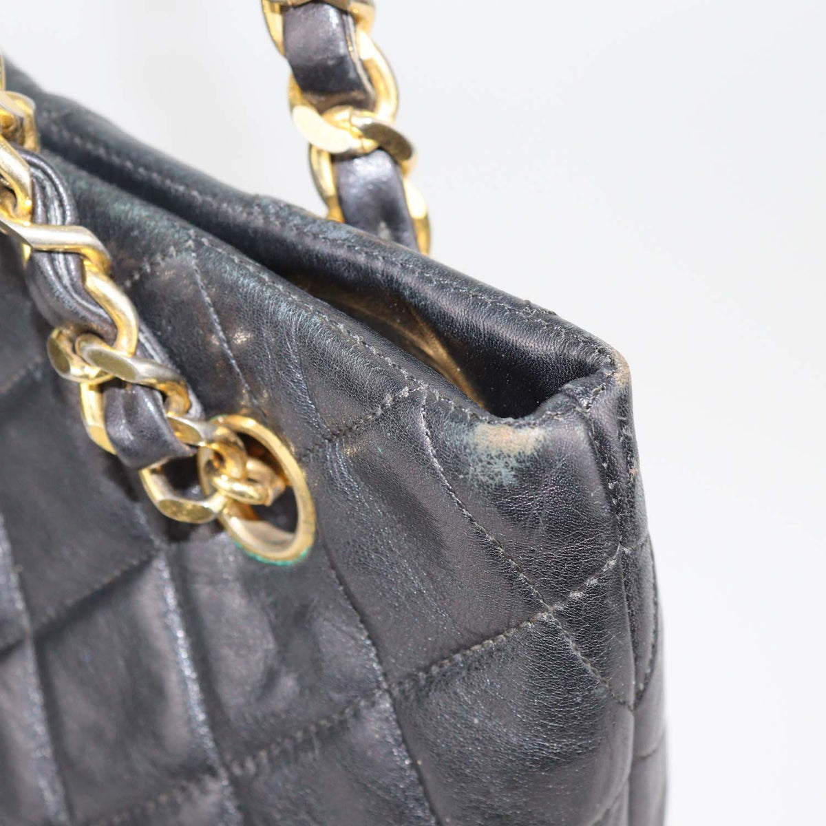 Chanel Black Quilted Leather Vintage Chain Tote