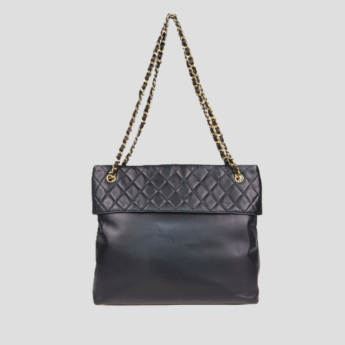 Chanel Black Quilted Leather Vintage Chain Tote