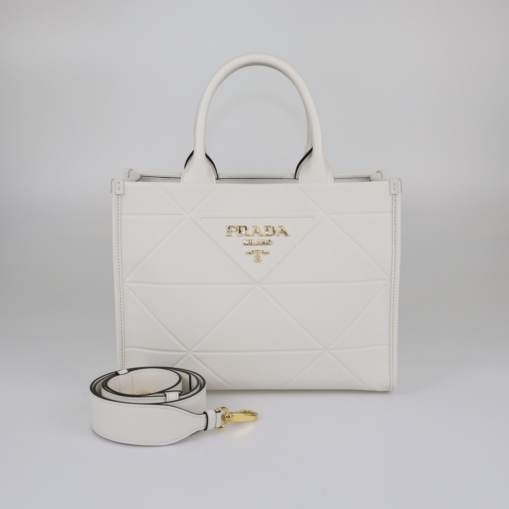 Prada White Quilted Medium Symbole Tote Womens Prada