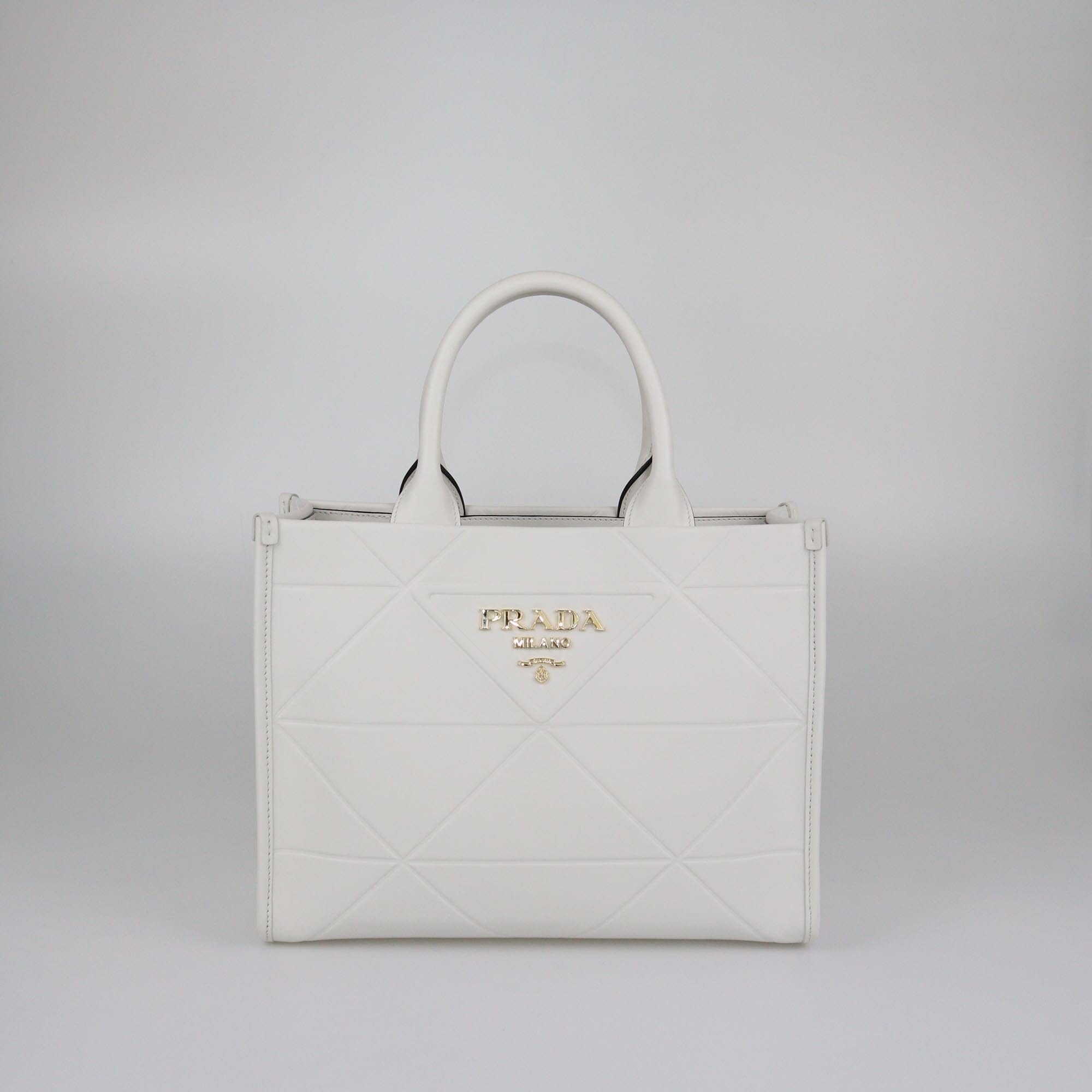 Prada White Quilted Medium Symbole Tote Womens Prada