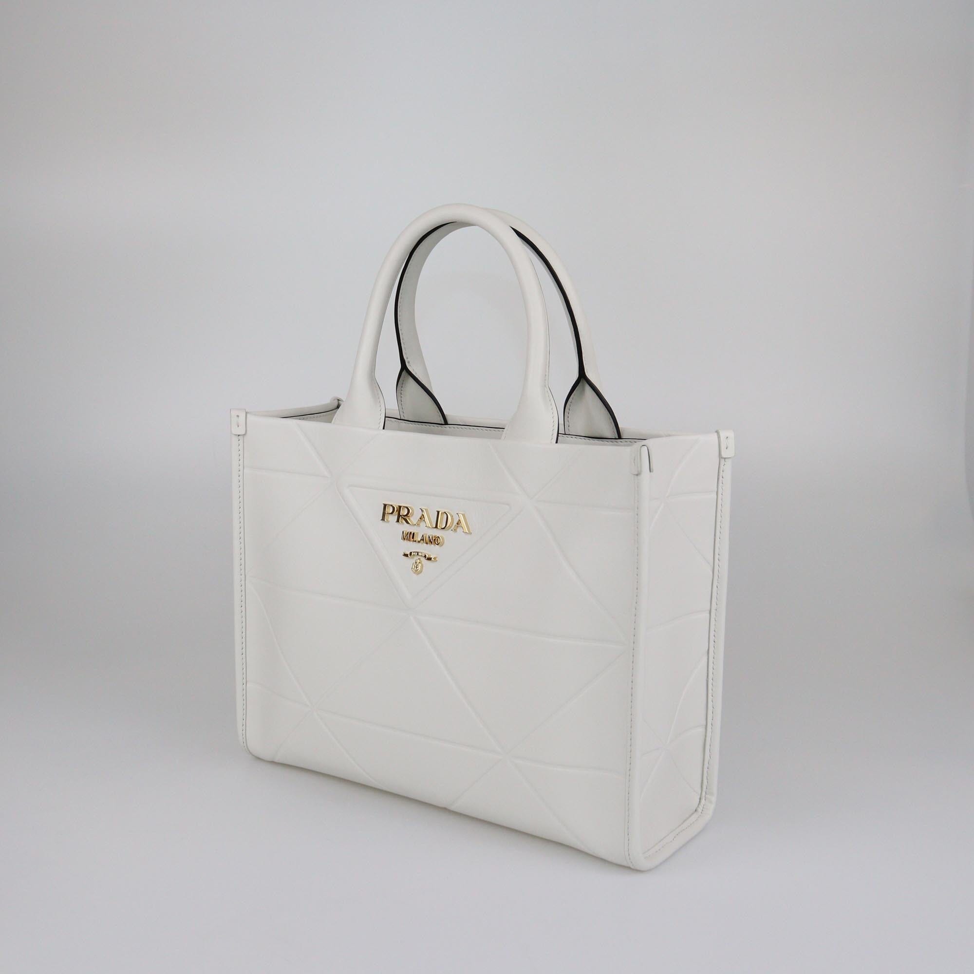 Prada White Quilted Medium Symbole Tote Womens Prada