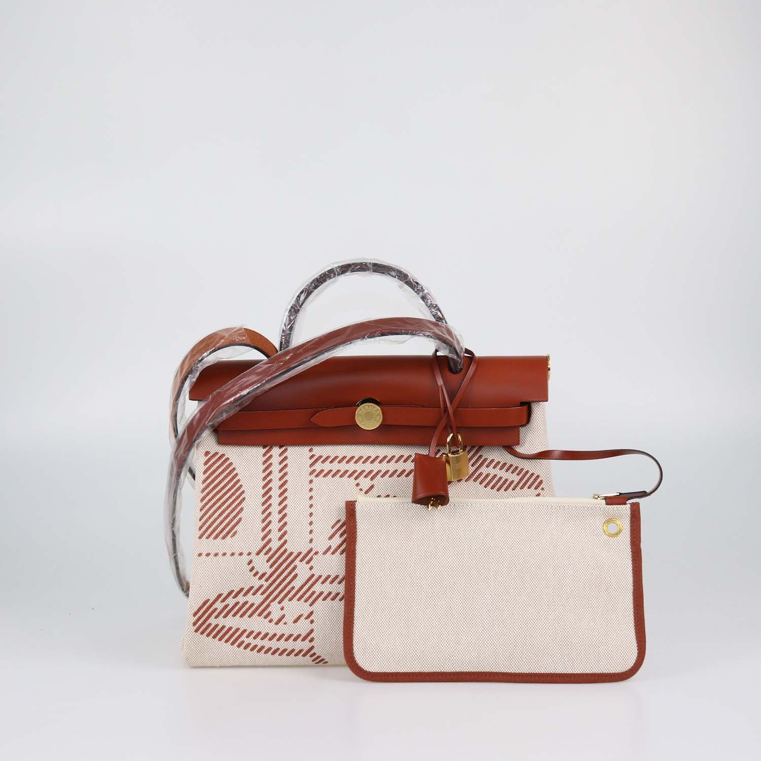 Hermes Cuivre/Ecru/Beige Canvas and Vache Hunter Leather Brides De Gala Herbag Zip 31 Bag