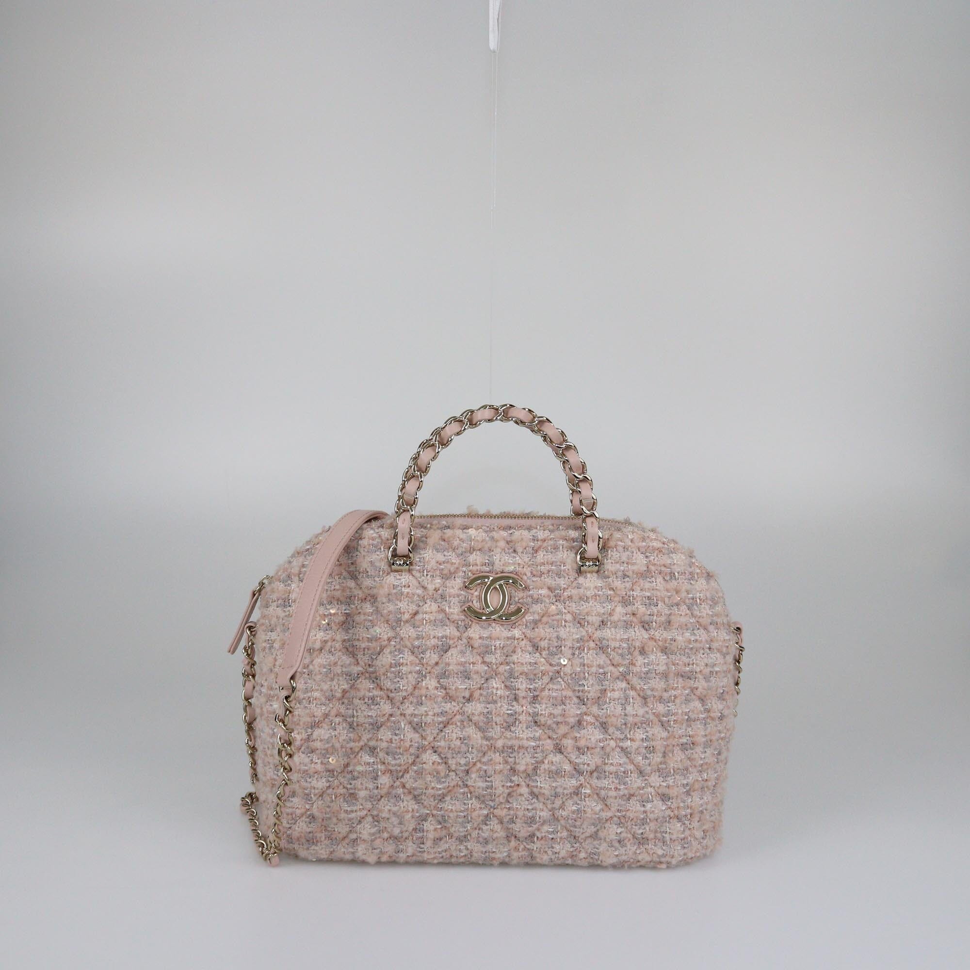 Chanel Light Pink Quilted Tweed and Sequins CC Satchel Womens Chanel