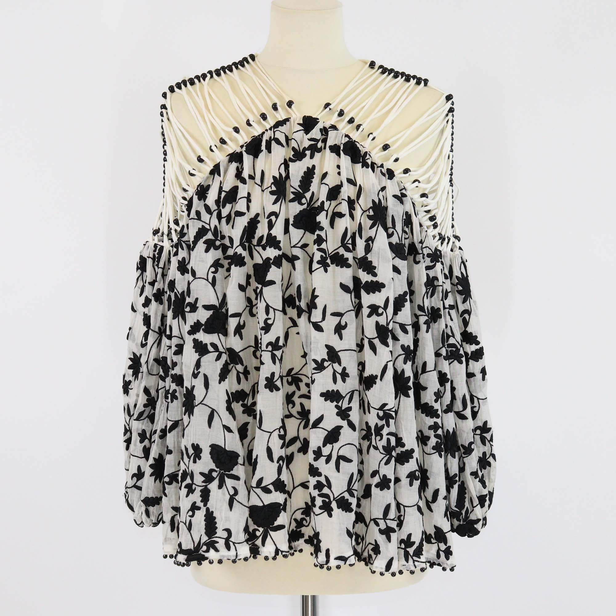 Zimmermann Black/White Cotton Master Embroidered Lattice Blouse