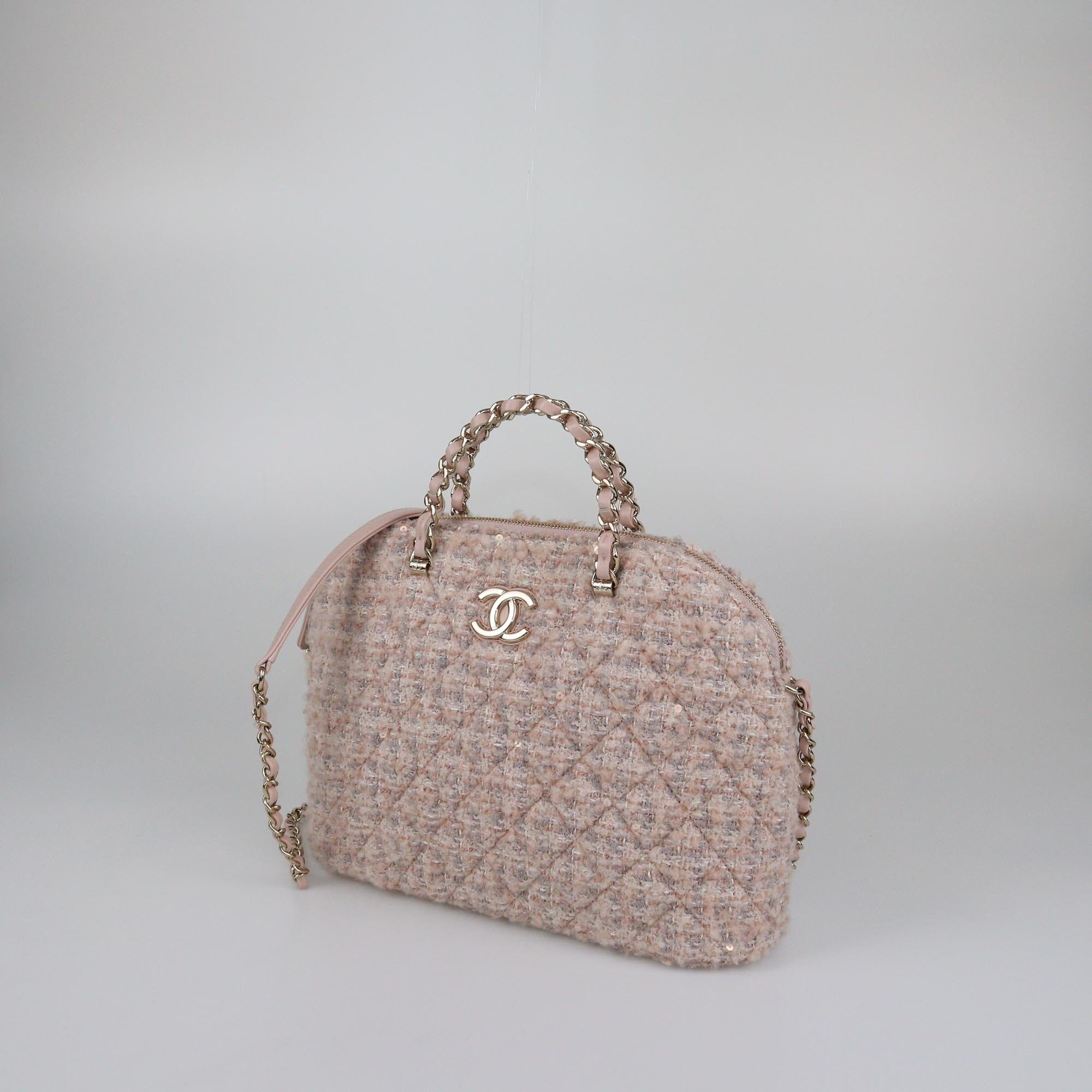 Chanel Light Pink Quilted Tweed and Sequins CC Satchel Womens Chanel