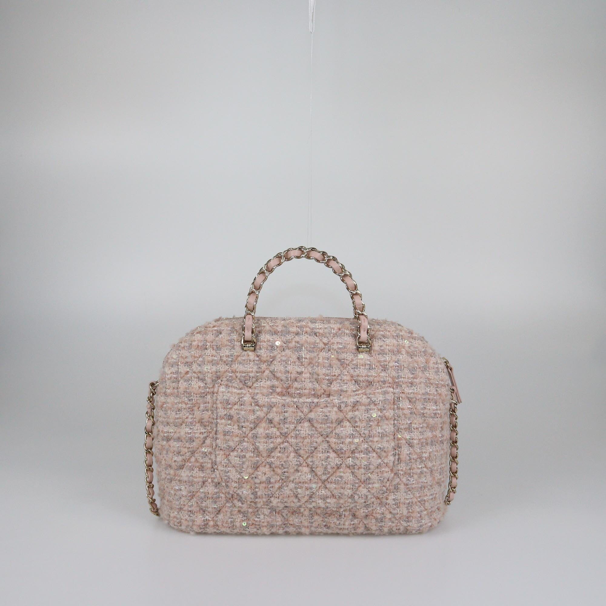 Chanel Light Pink Quilted Tweed and Sequins CC Satchel Womens Chanel