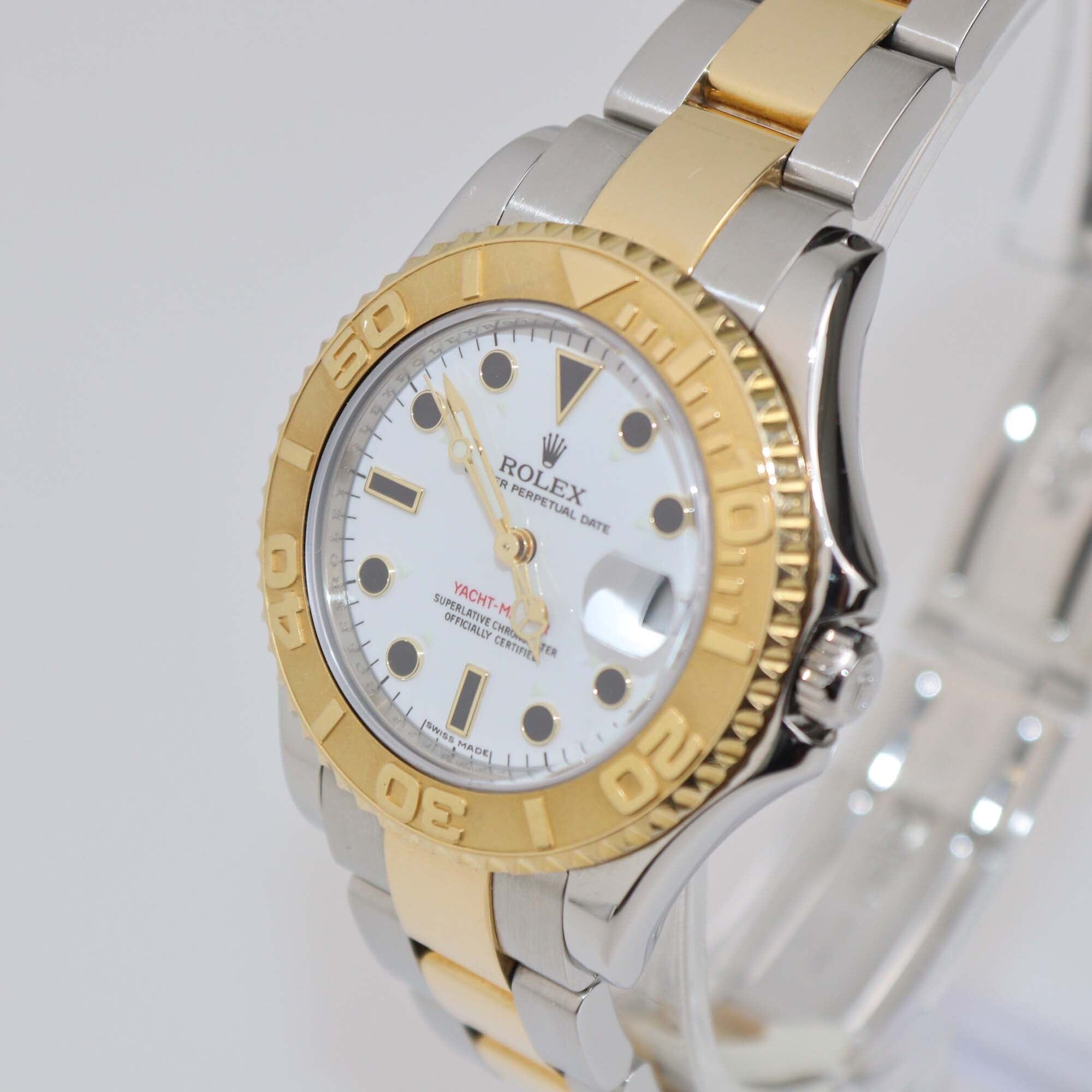 Rolex White Dial 18K Yellow Gold Oyster Steel Yacht-Master 168623-0016 Women's Wristwatch 35 mm Womens Rolex