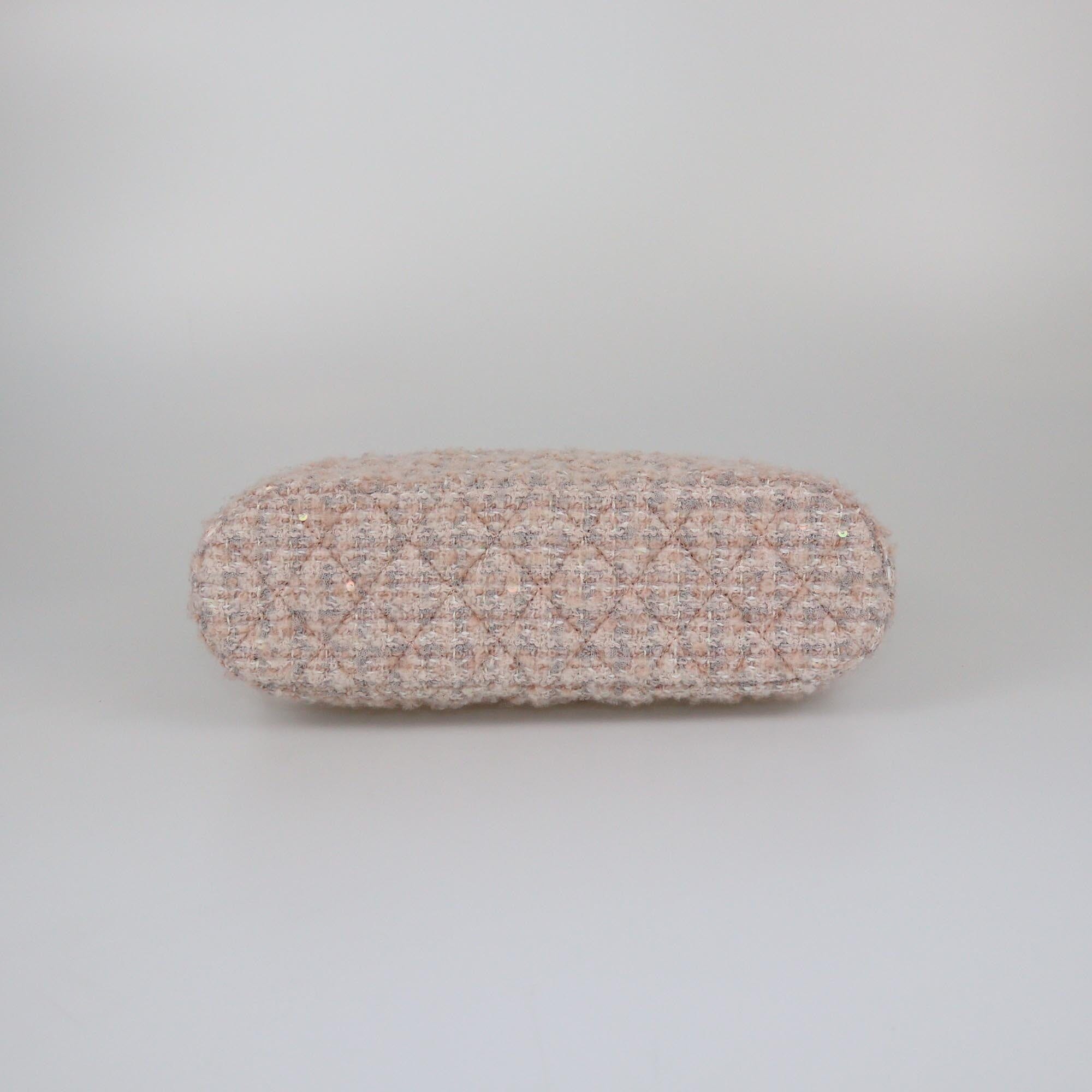 Chanel Light Pink Quilted Tweed and Sequins CC Satchel Womens Chanel