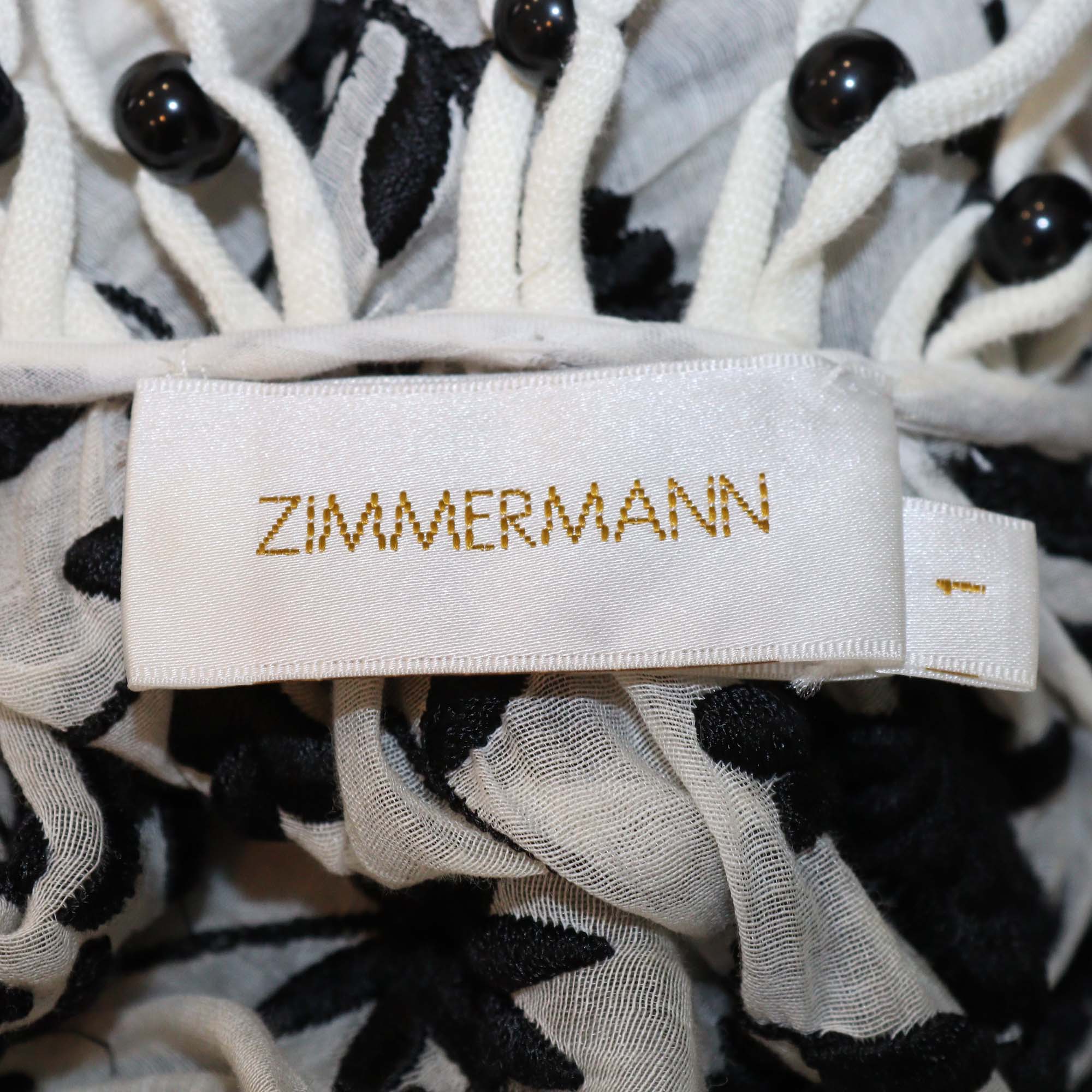 Zimmermann Black/White Cotton Master Embroidered Lattice Blouse