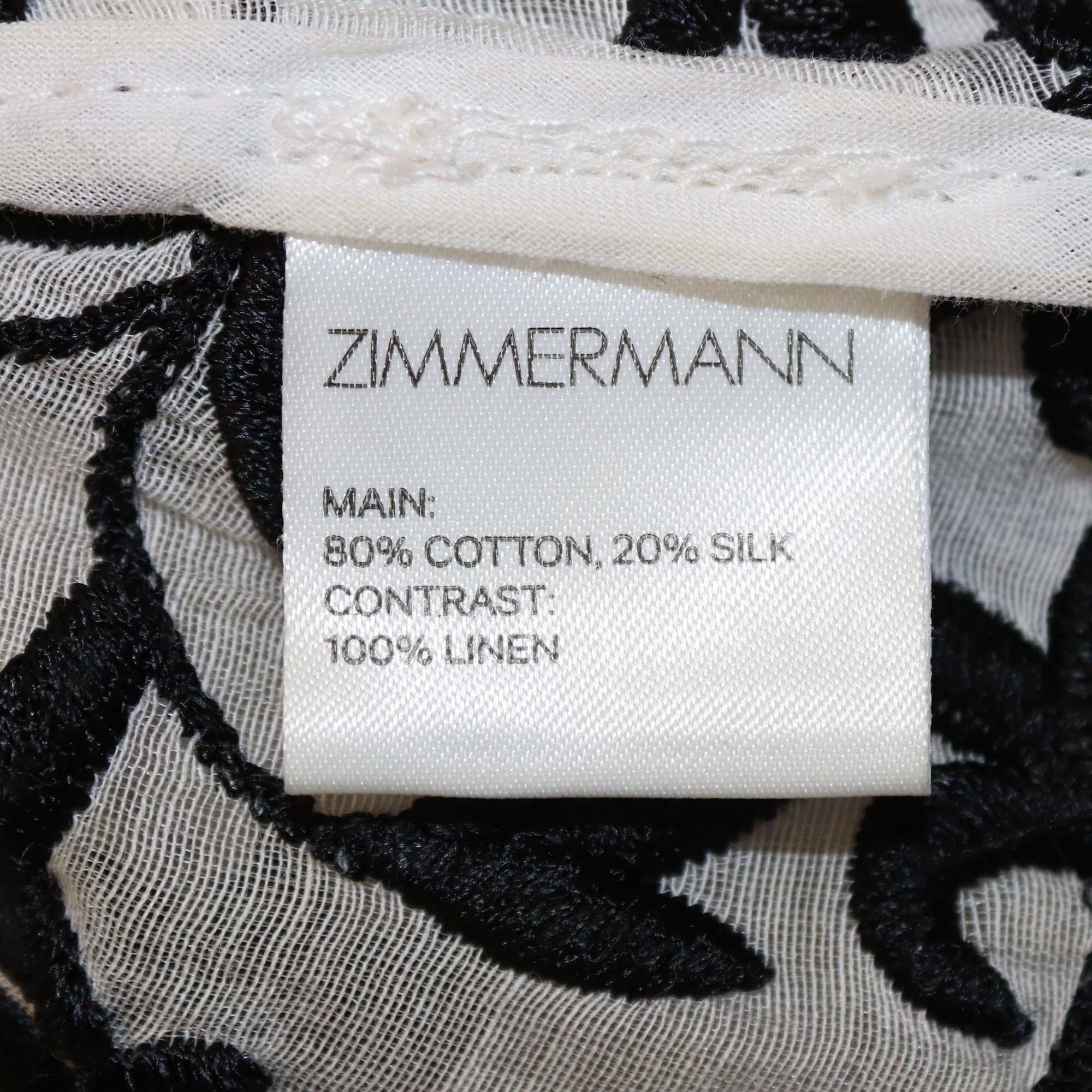 Zimmermann Black/White Cotton Master Embroidered Lattice Blouse