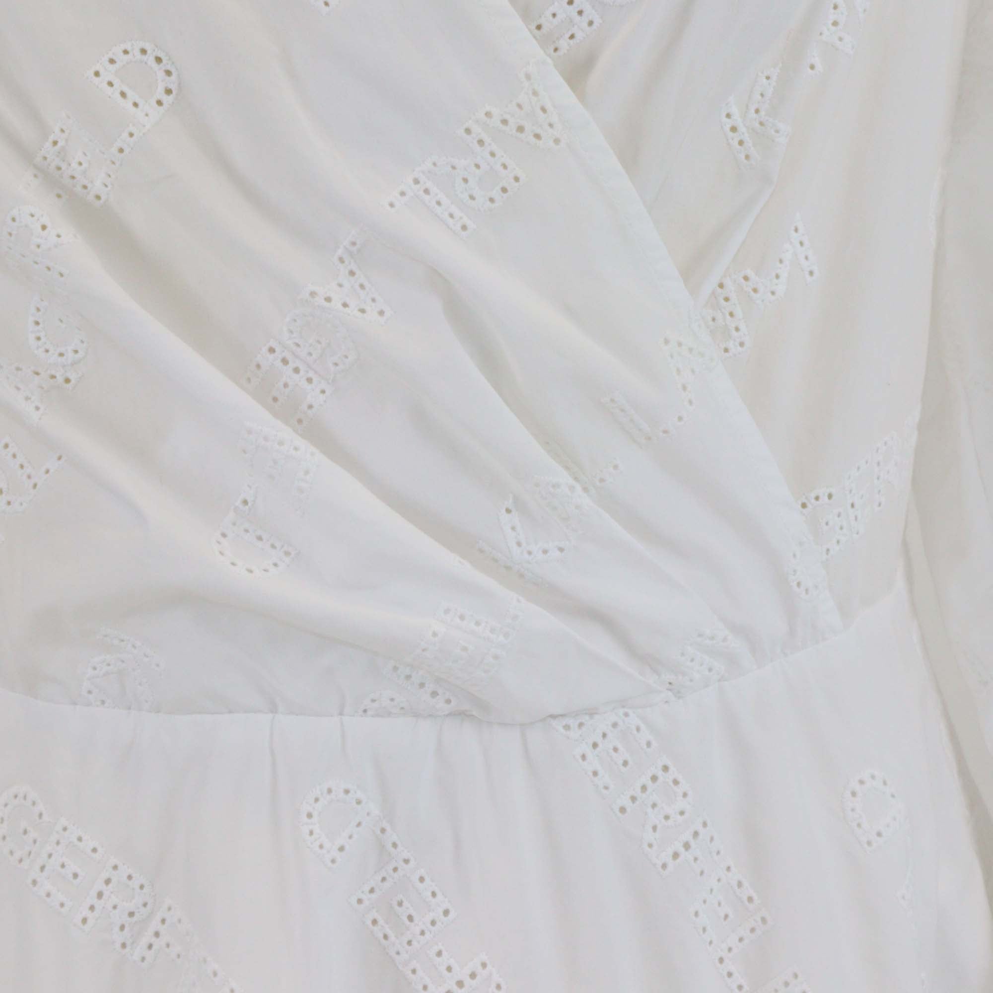 Karl Lagerfeld White Logo Embroidered Cotton Long Sleeve V Neck Midi Dress