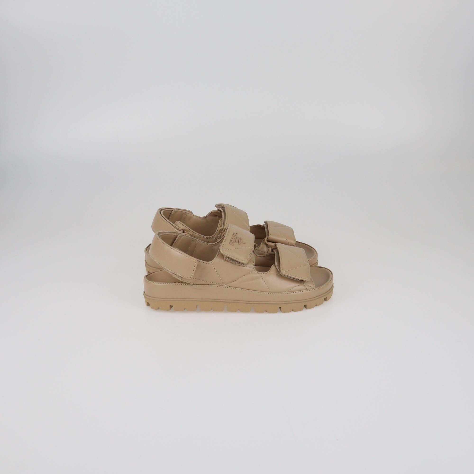 Prada Beige Quilted Flat Sandals Womens Prada