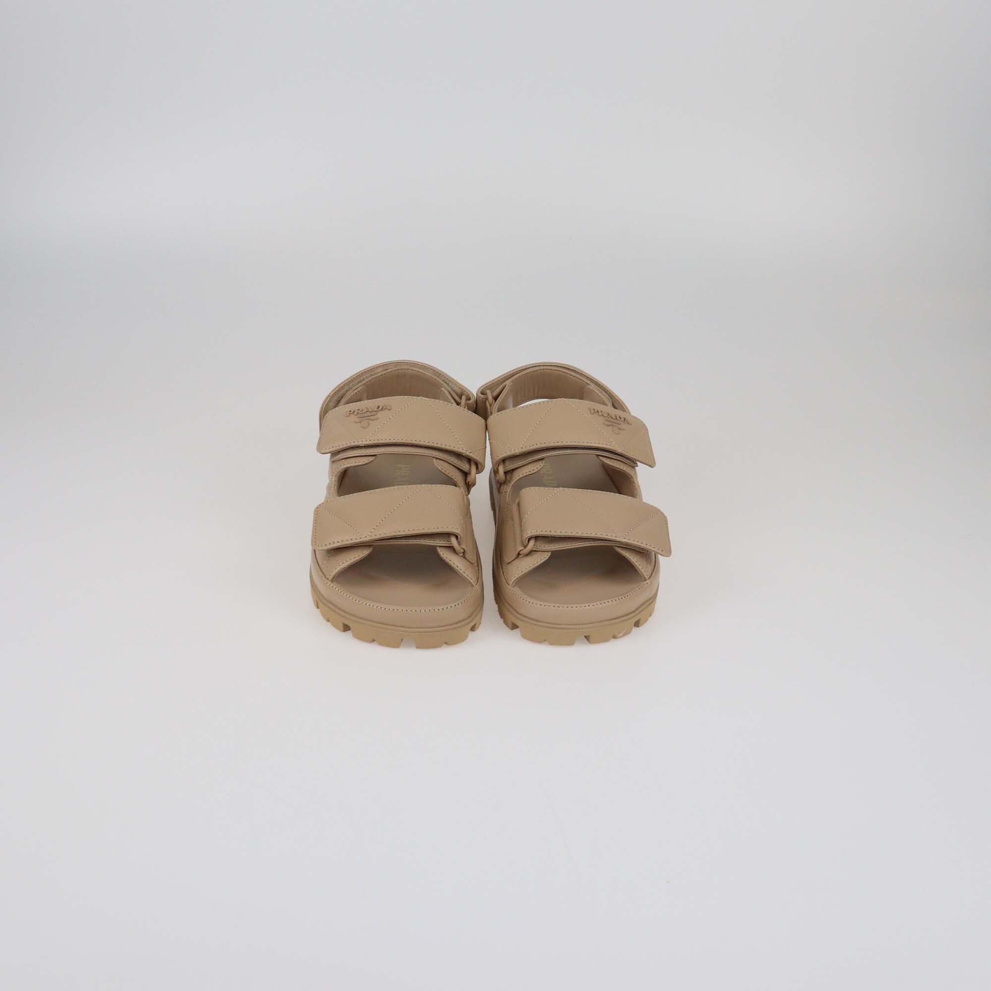 Prada Beige Quilted Flat Sandals Womens Prada