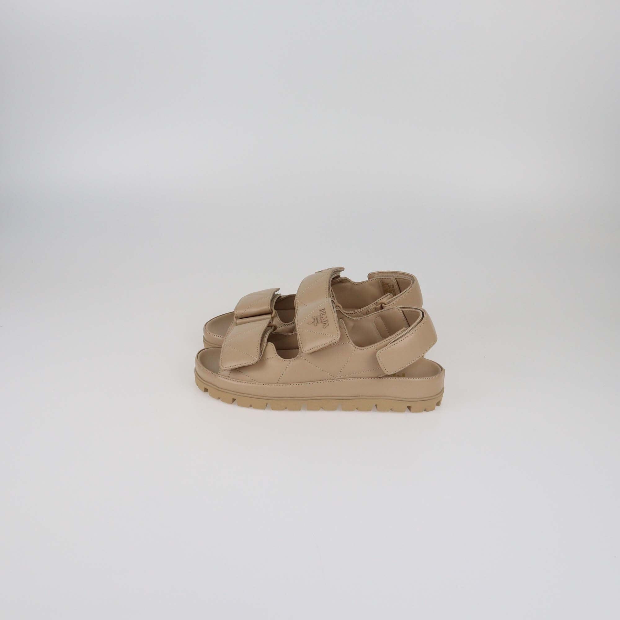 Prada Beige Quilted Flat Sandals Womens Prada