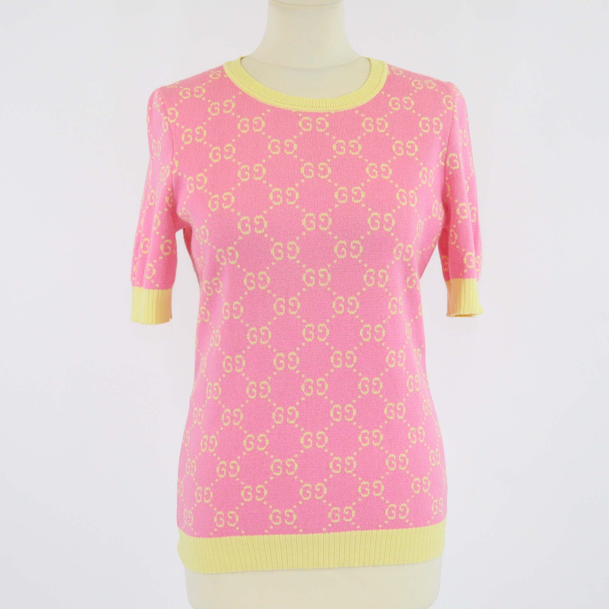 Gucci Pink/Yellow Knit GG Jacquard Tops