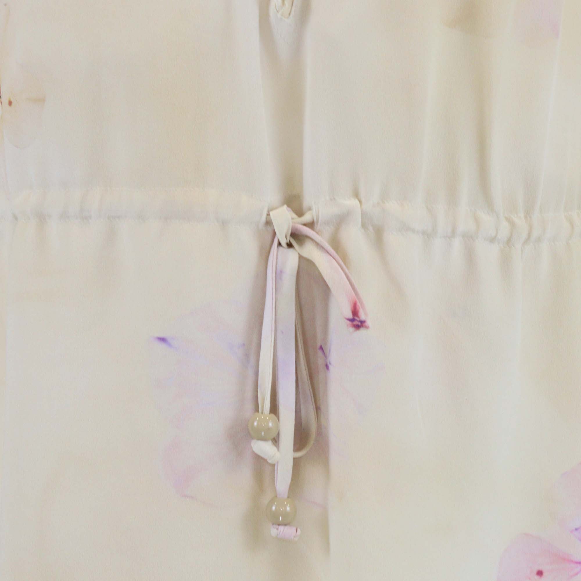 Fendi Light Beige Floral Print Silk Drawstring Long Sleeve Blouse