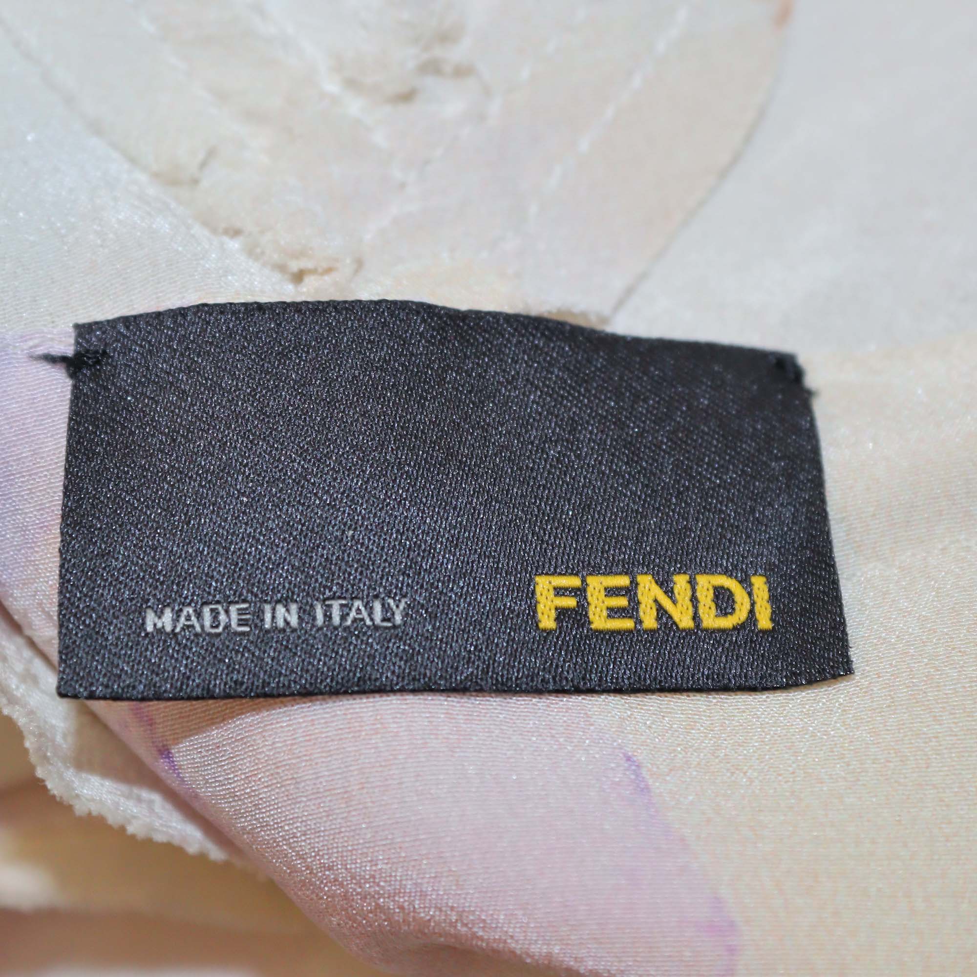 Fendi Light Beige Floral Print Silk Drawstring Long Sleeve Blouse