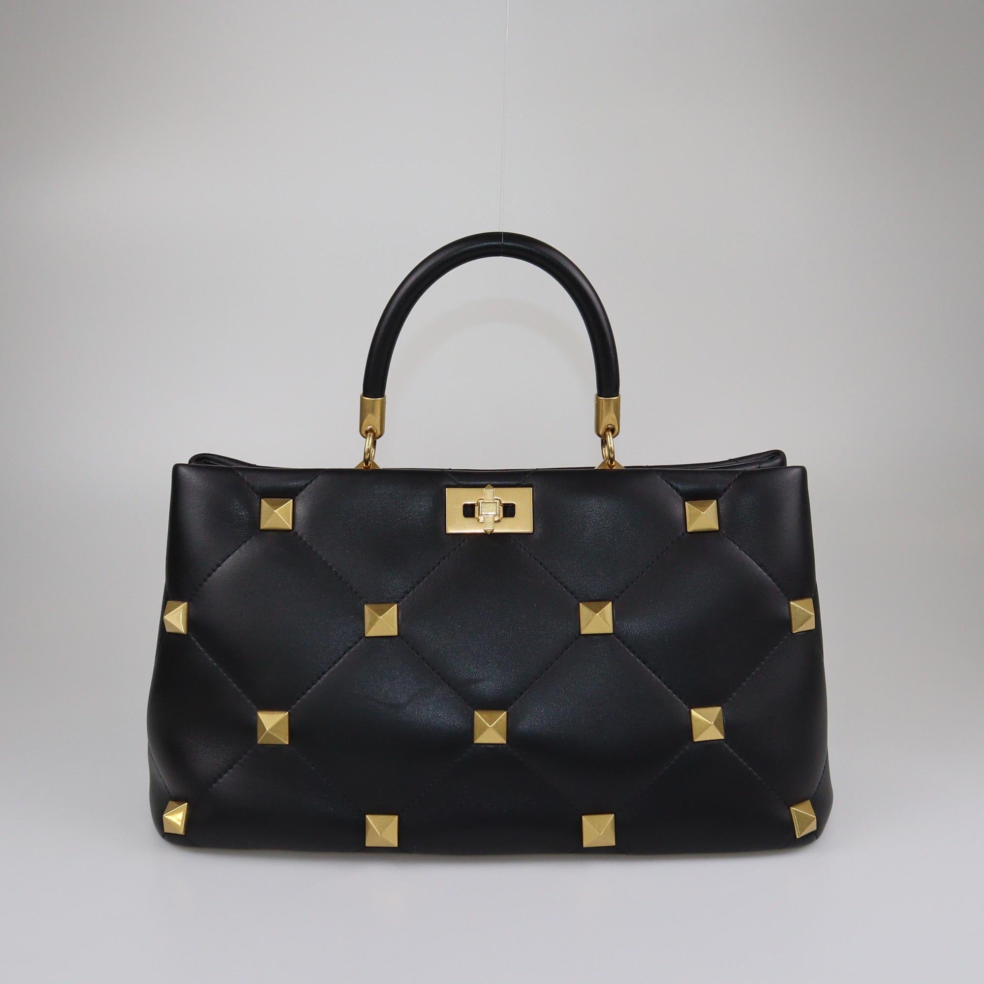 Valentino Black Quilted Large Roman Stud The Handle Bag Womens Valentino
