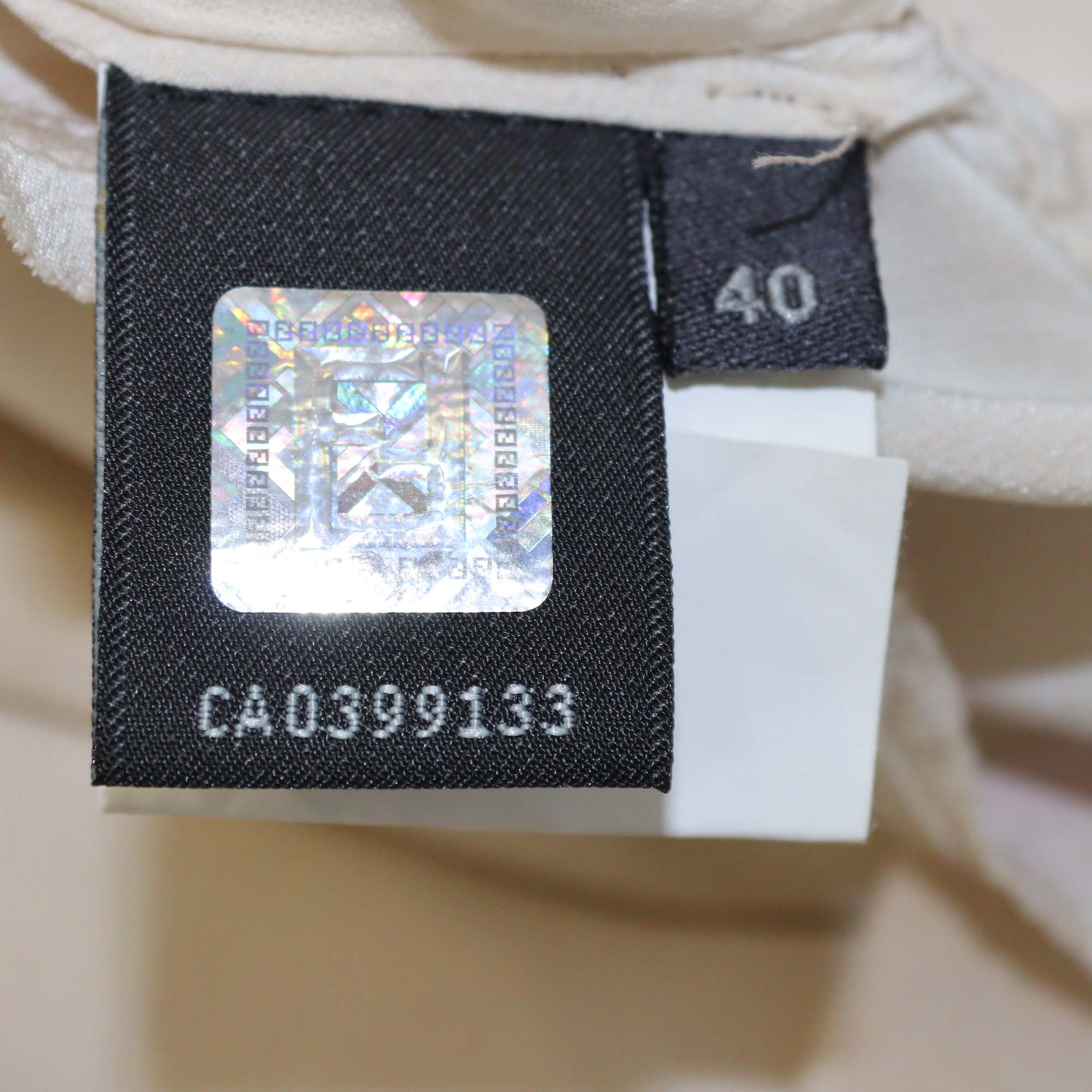 Fendi Light Beige Floral Print Silk Drawstring Long Sleeve Blouse