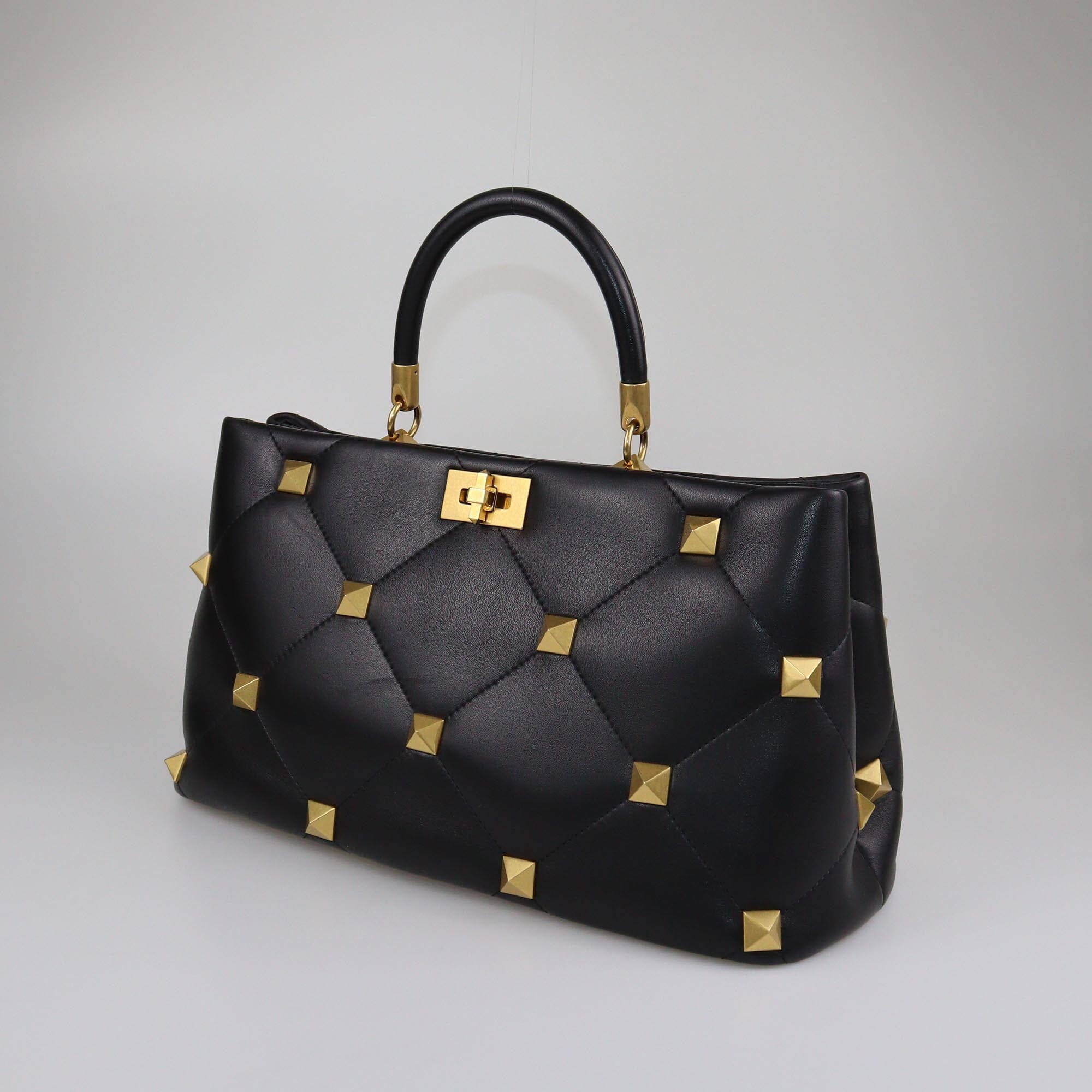 Valentino Black Quilted Large Roman Stud The Handle Bag Womens Valentino