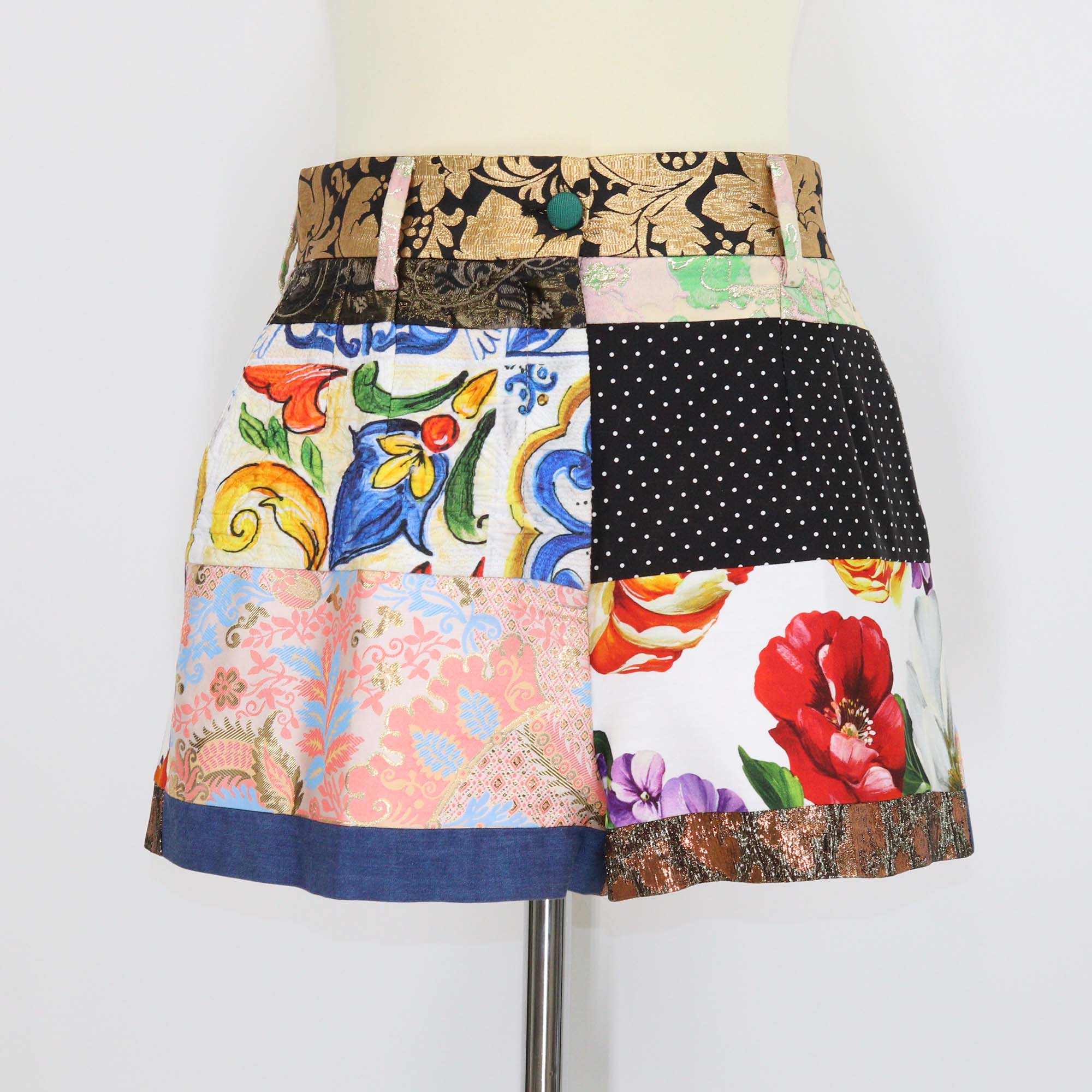 Dolce & Gabbana Multicolor Fabric Blend Brocade Patchwork High Waist Shorts