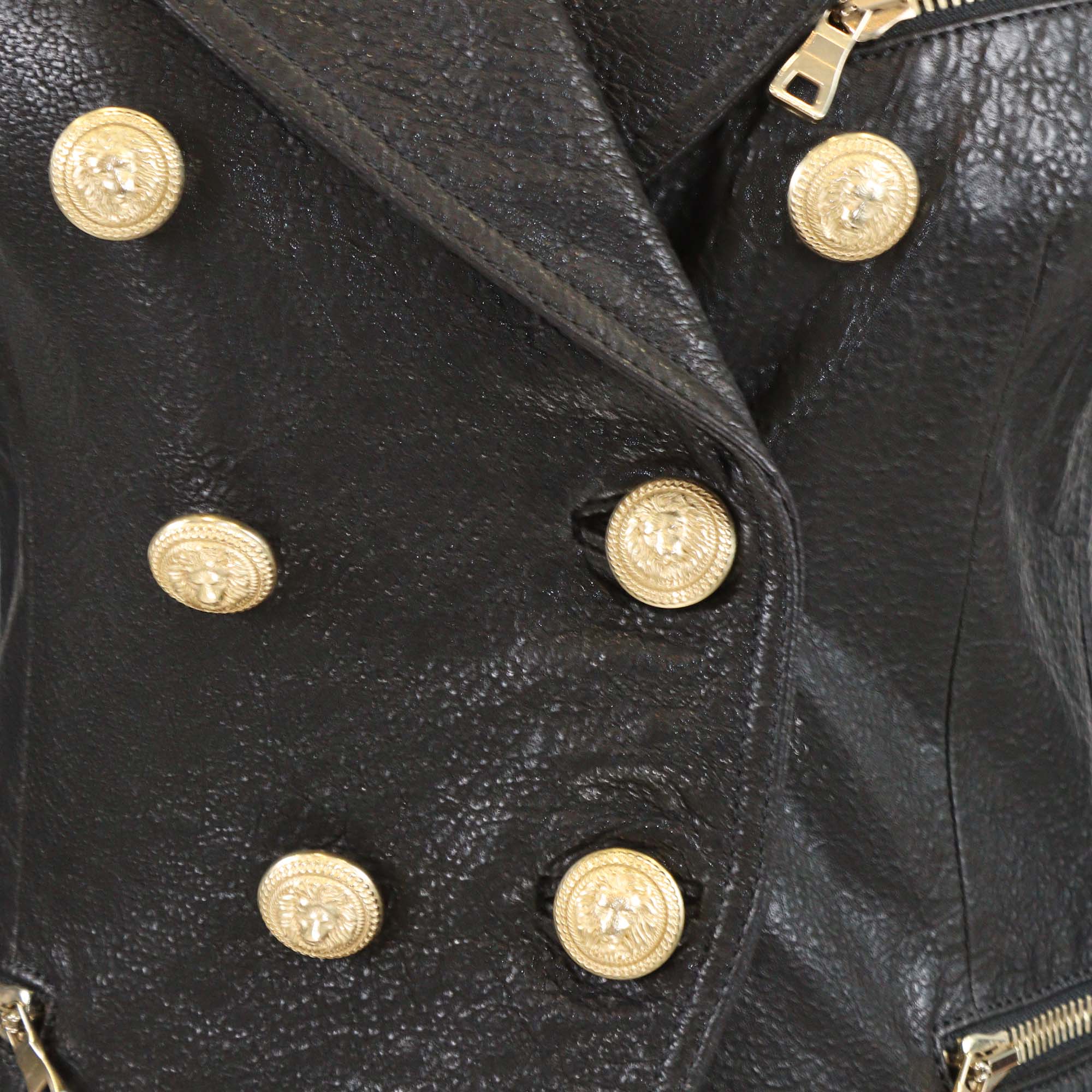 Balmain Black Embossed Crocodile Effect Lamb Leather Jacket