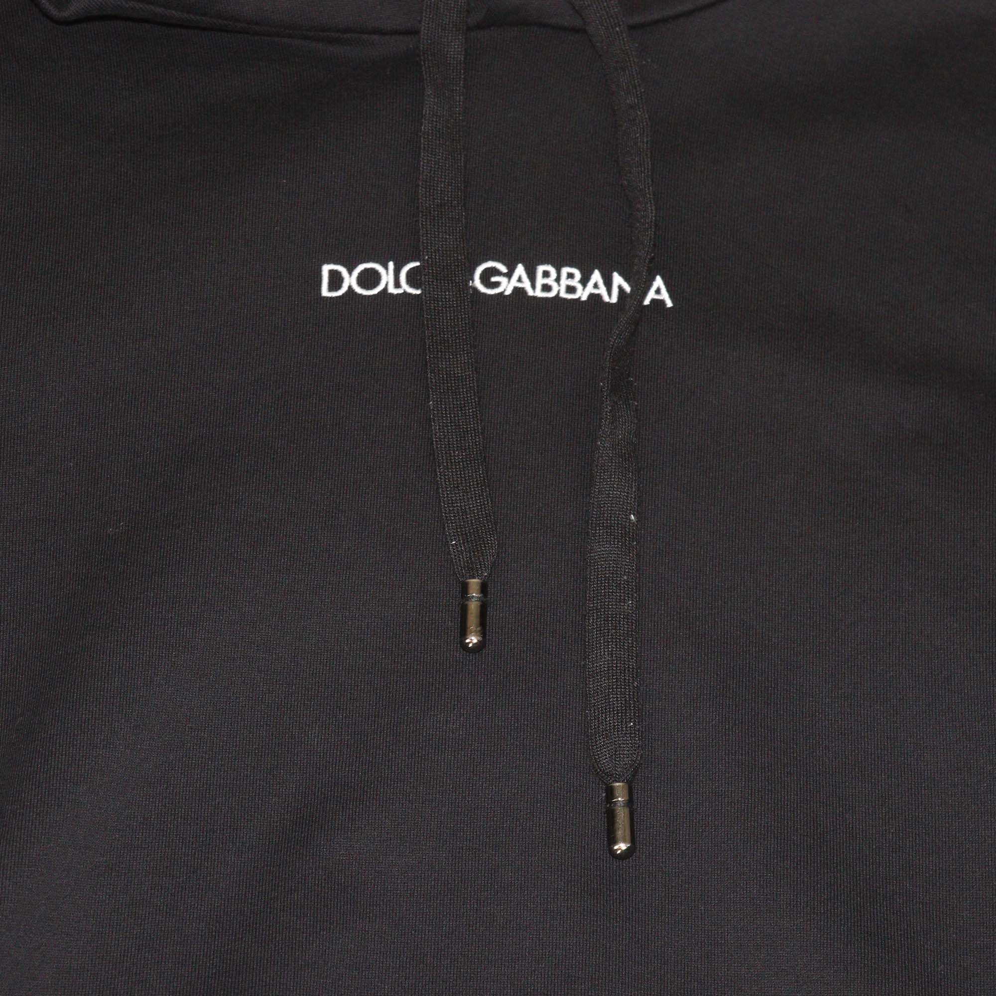 Dolce & Gabbana Black Cotton Logo Embroidered Long Sleeve Hoodie & Jogger Set