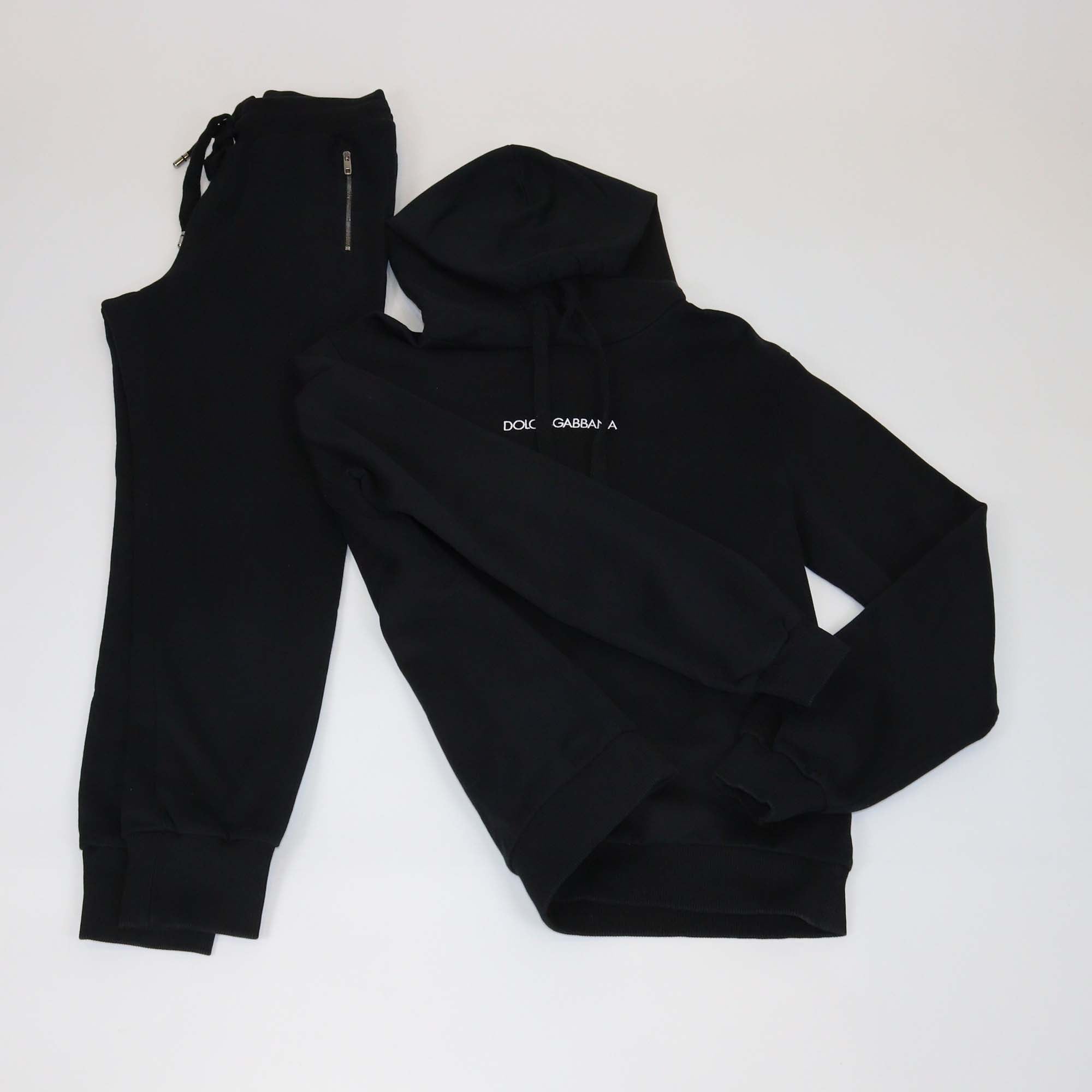 Dolce & Gabbana Black Cotton Logo Embroidered Long Sleeve Hoodie & Jogger Set