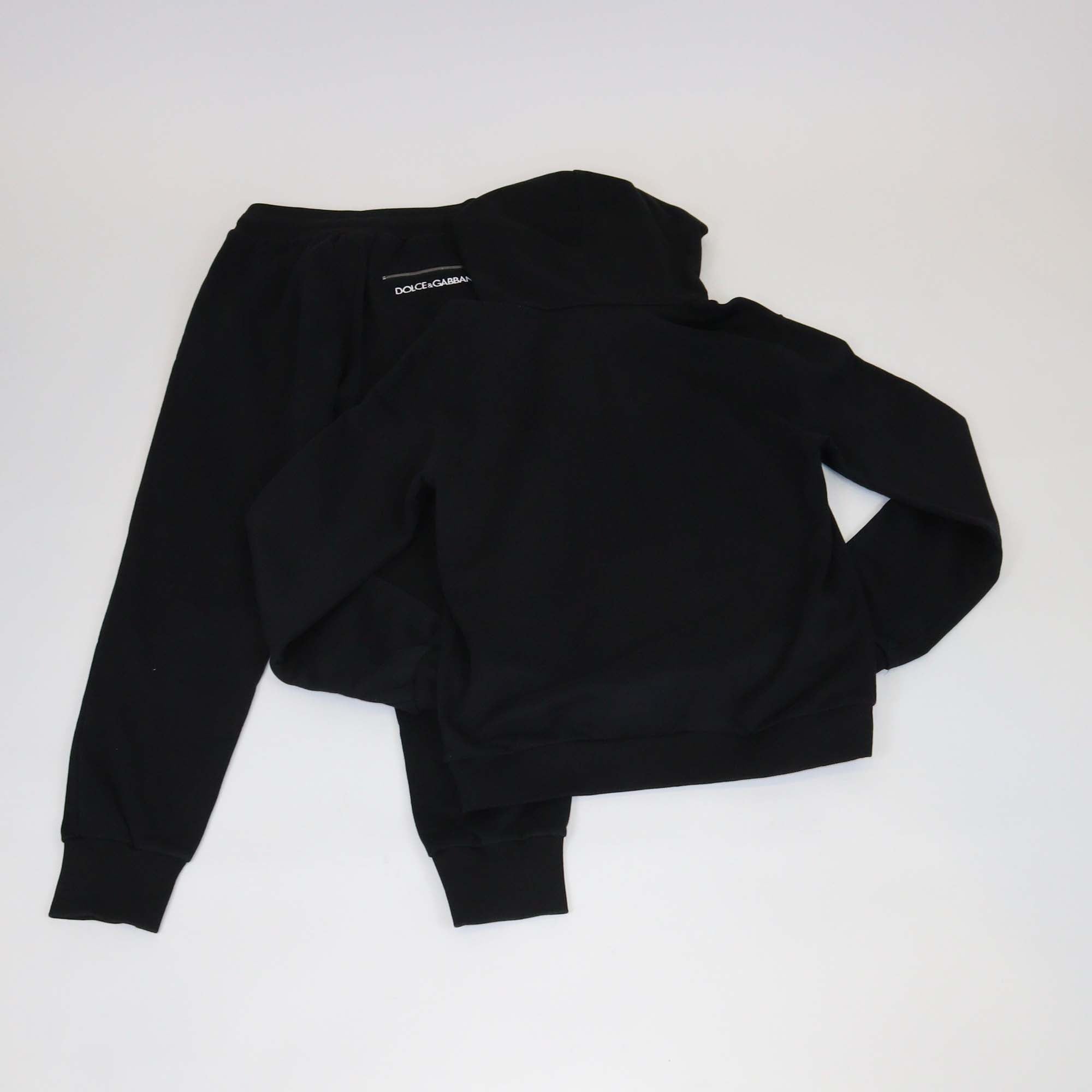 Dolce & Gabbana Black Cotton Logo Embroidered Long Sleeve Hoodie & Jogger Set