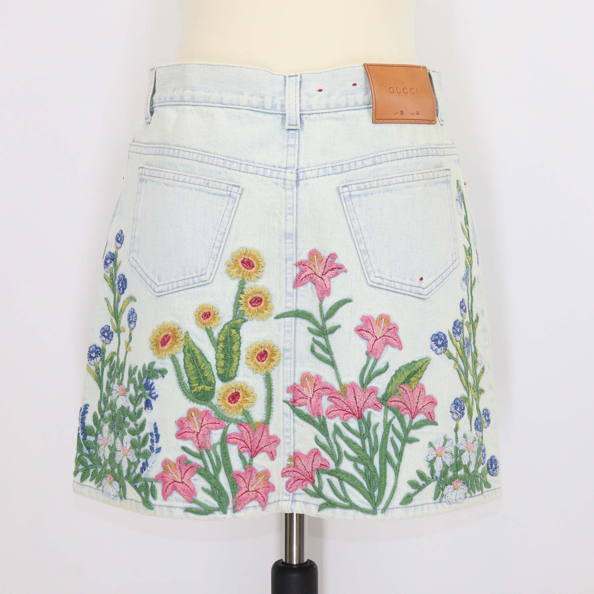 Gucci Blue Denim Floral Embroidered Mini Skirt
