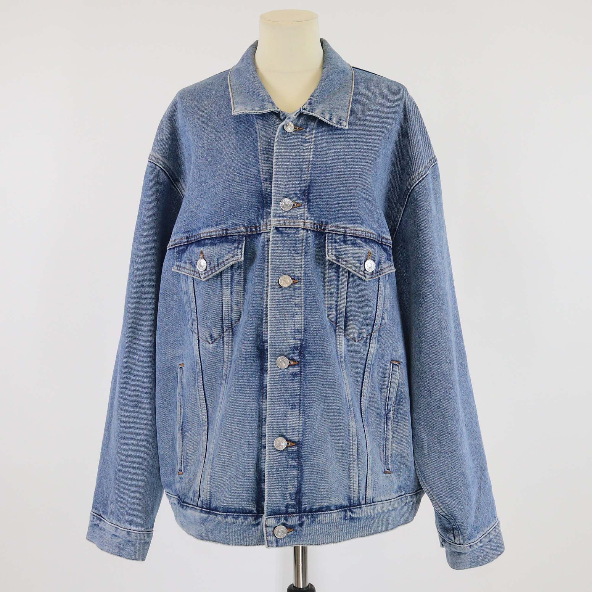 Balenciaga Stone Wash Indigo Denim Large Fit Logo Jacket