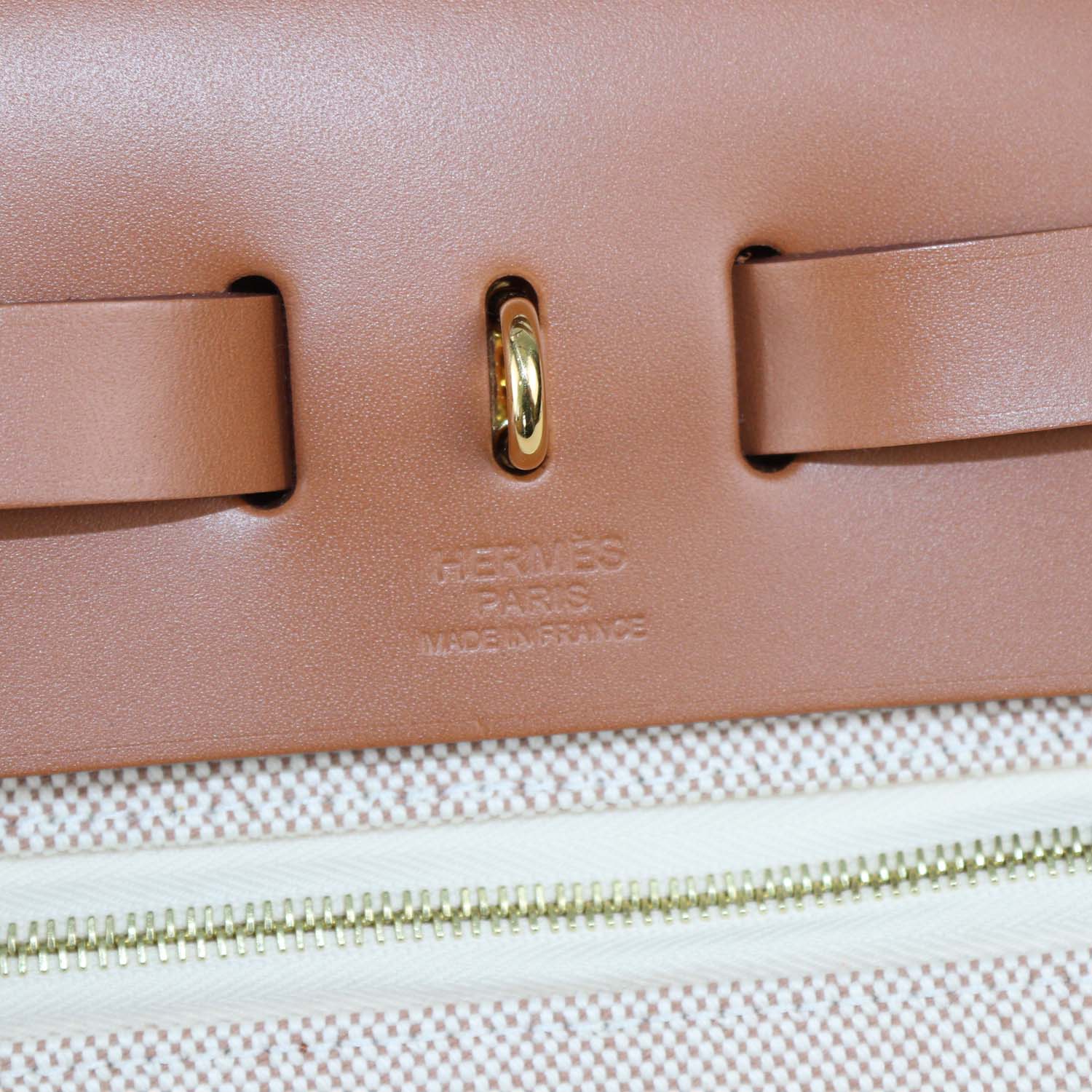 Hermes Ecru Beige/Naturel Sable Criss Viking Canvas and Vache Hunter Leather Herbag Zip 31 Bag