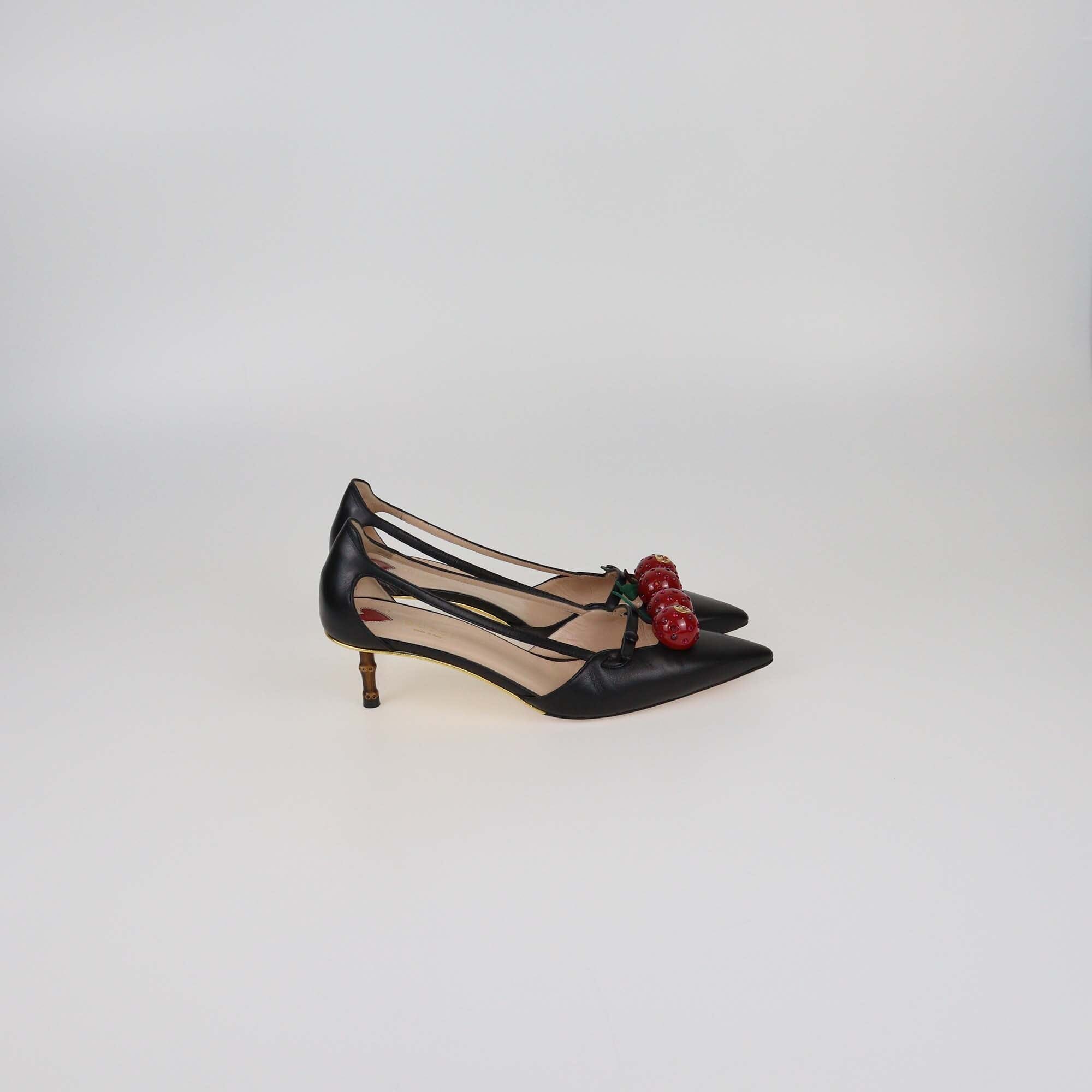 Gucci Black Unia Cherry Pointed Toe Pumps Womens Gucci