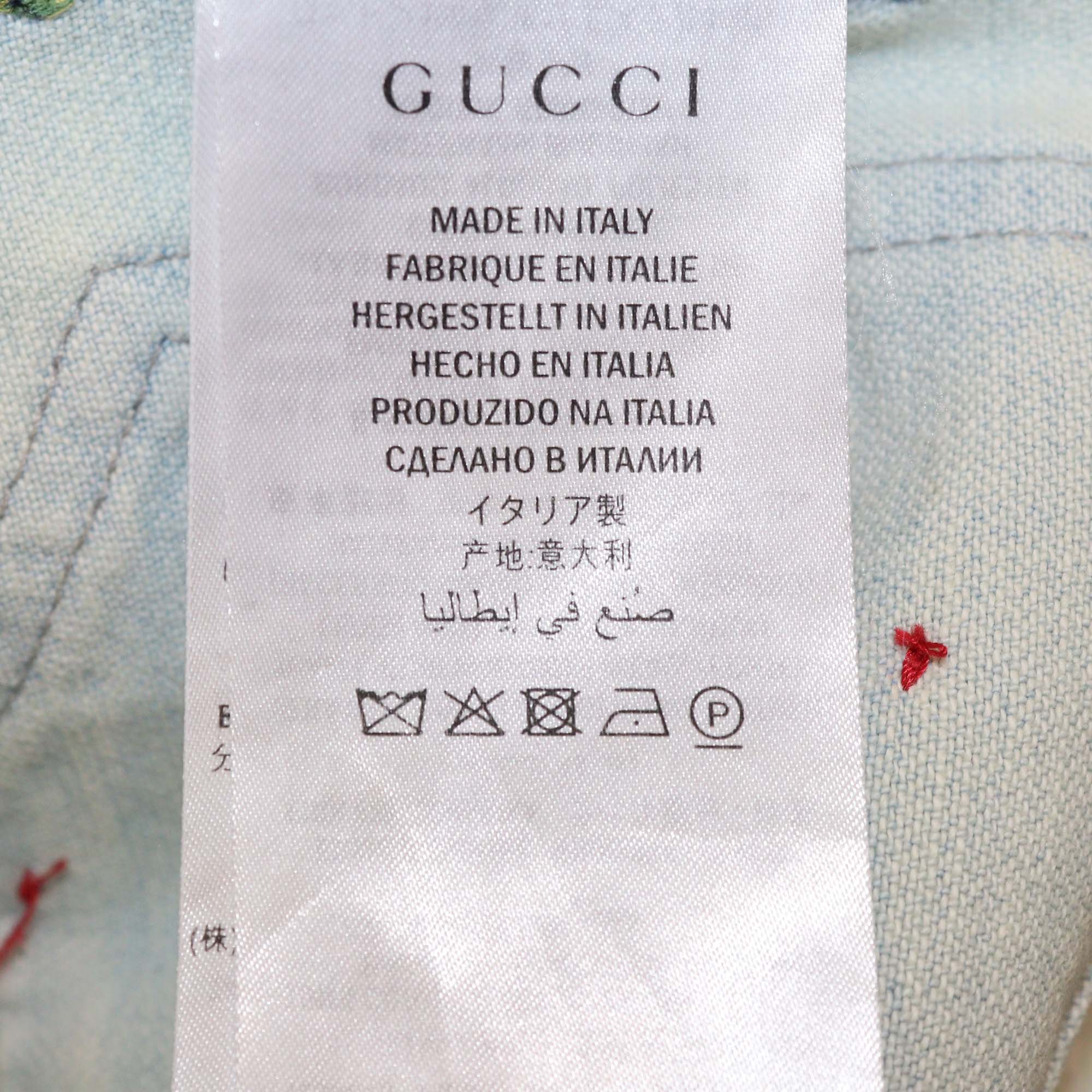 Gucci Blue Denim Floral Embroidered Mini Skirt