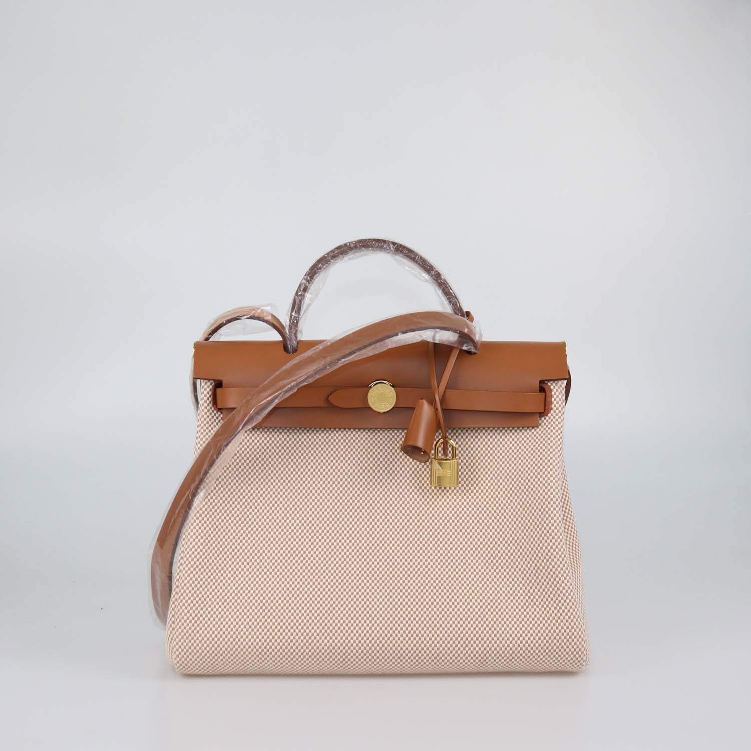 Hermes Ecru Beige/Naturel Sable Criss Viking Canvas and Vache Hunter Leather Herbag Zip 31 Bag