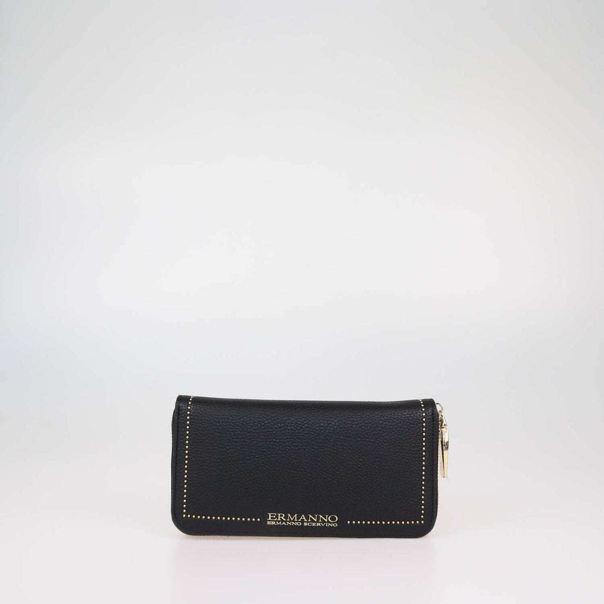 Ermano Scervino Black Faux Leather Studded Zip Around Wallet